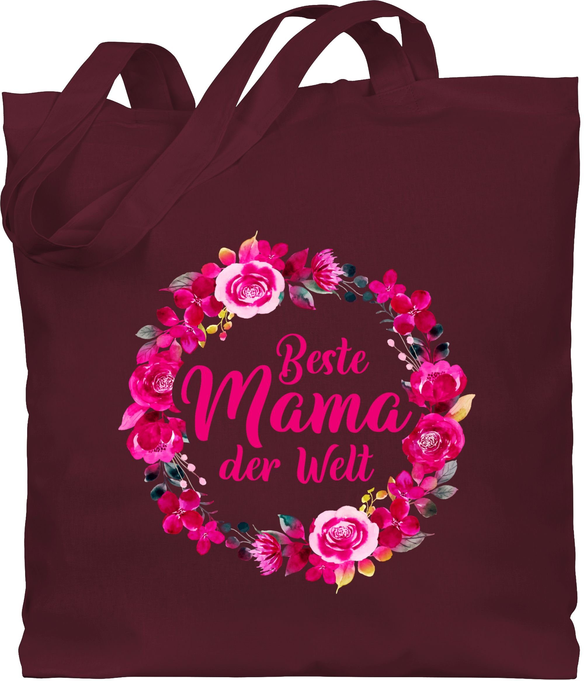 Shirtracer Umhängetasche Beste Mama der Welt Blumenkranz, Muttertagsgeschenk 3 Bordeauxrot