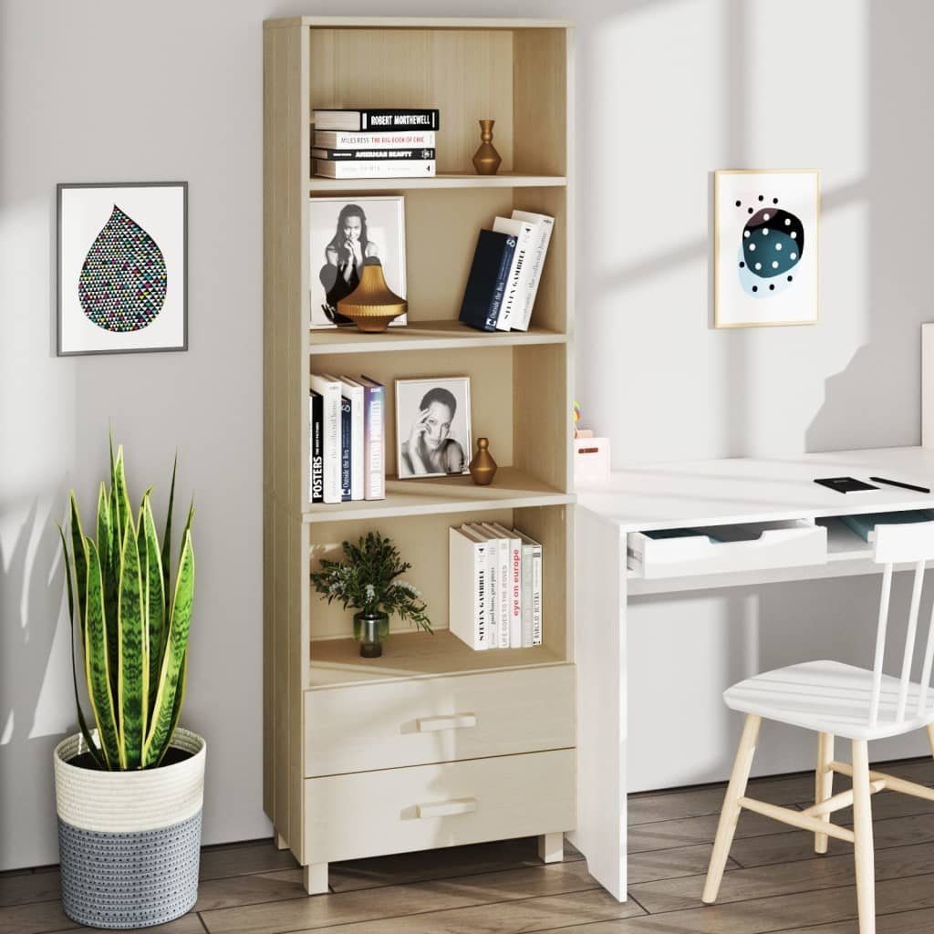 vidaXL Regal aus Kiefer in Honigbraun mit 2 Schubladen und 4 Fächern, B/H/T 60 x 180 x 35 cm
