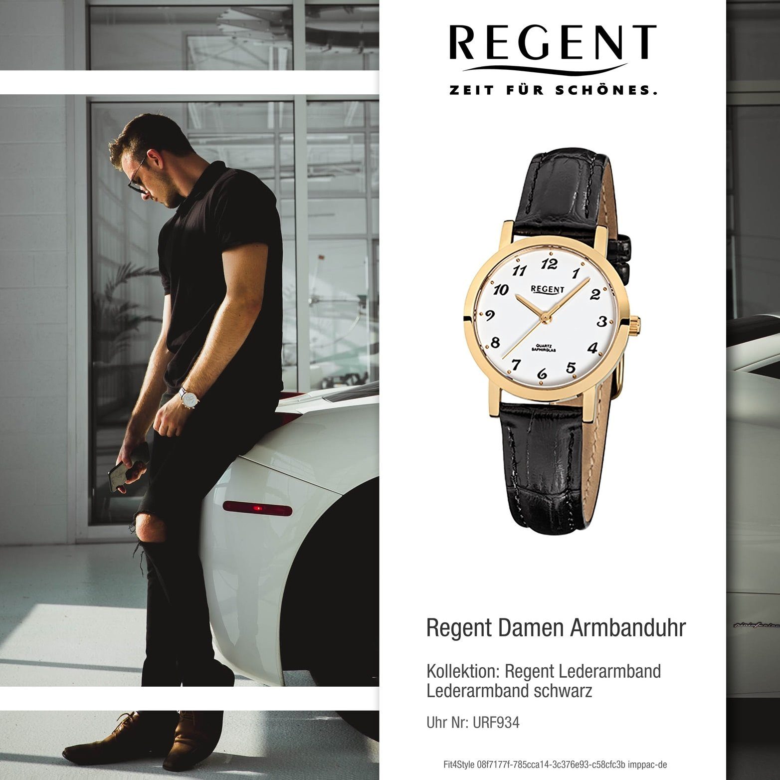 F-934 28mm), Regent (ca. Quarzuhr Damen Regent Uhr Damenuhr mit Elegant-S Quarzuhr, Leder Lederarmband, Gehäuse, rundes klein