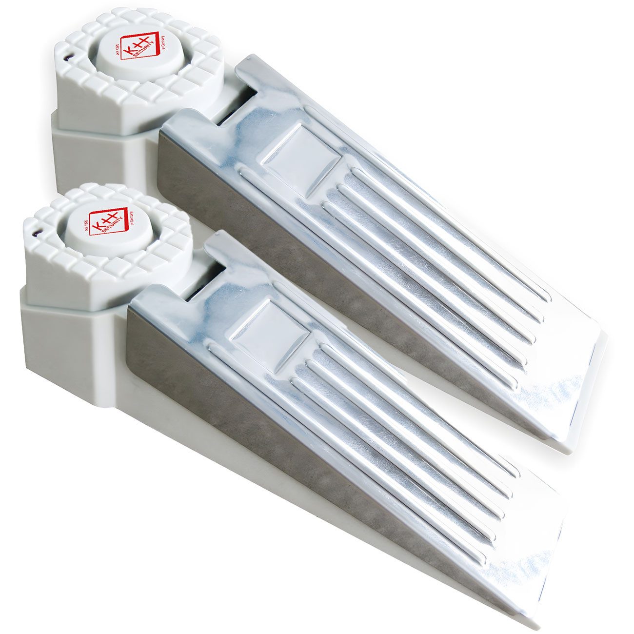 KH Security Türstopper Türstopper mit 120 dB Alarm LED Türkeil Einbruchschutz Weiß-Grau (2 St., 1er-Set & 2er-Set), Batteriewarn-LED & Ein/Aus-Schalter