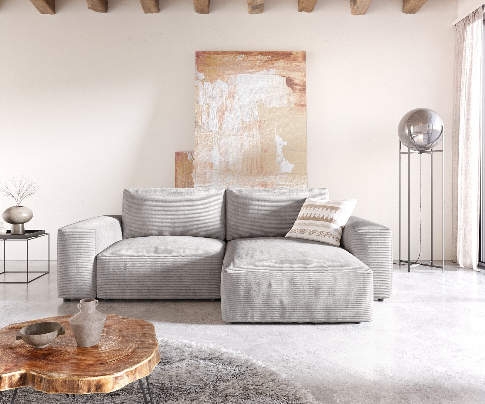 DELIFE Ecksofa Lanzo, L Cord Silbergrau günstig online kaufen
