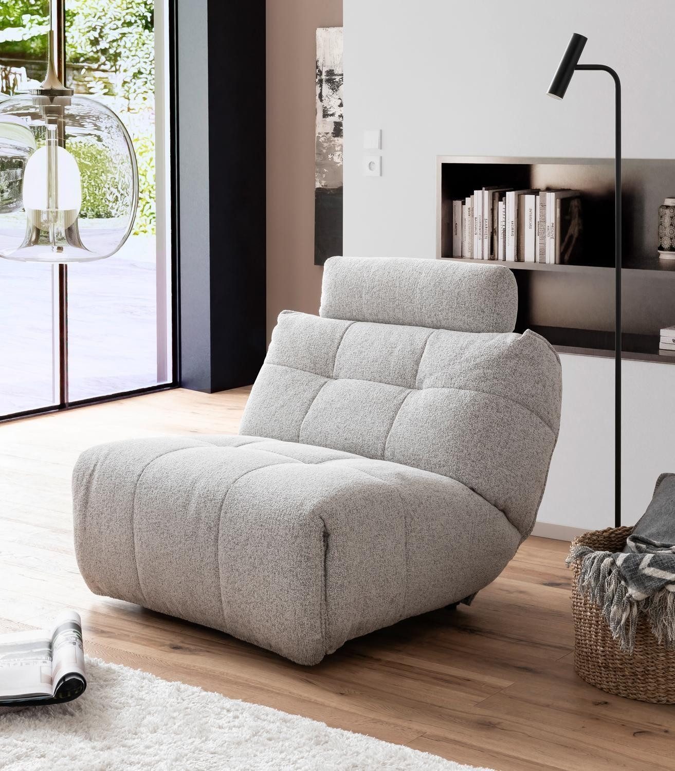 Relaxsessel BELVIANO, Hellgrau, Stoffbezug, mit Kopfstütze, 1-motorig, elektrische Relaxfunktion, B 93 x H 91 x T 105 cm