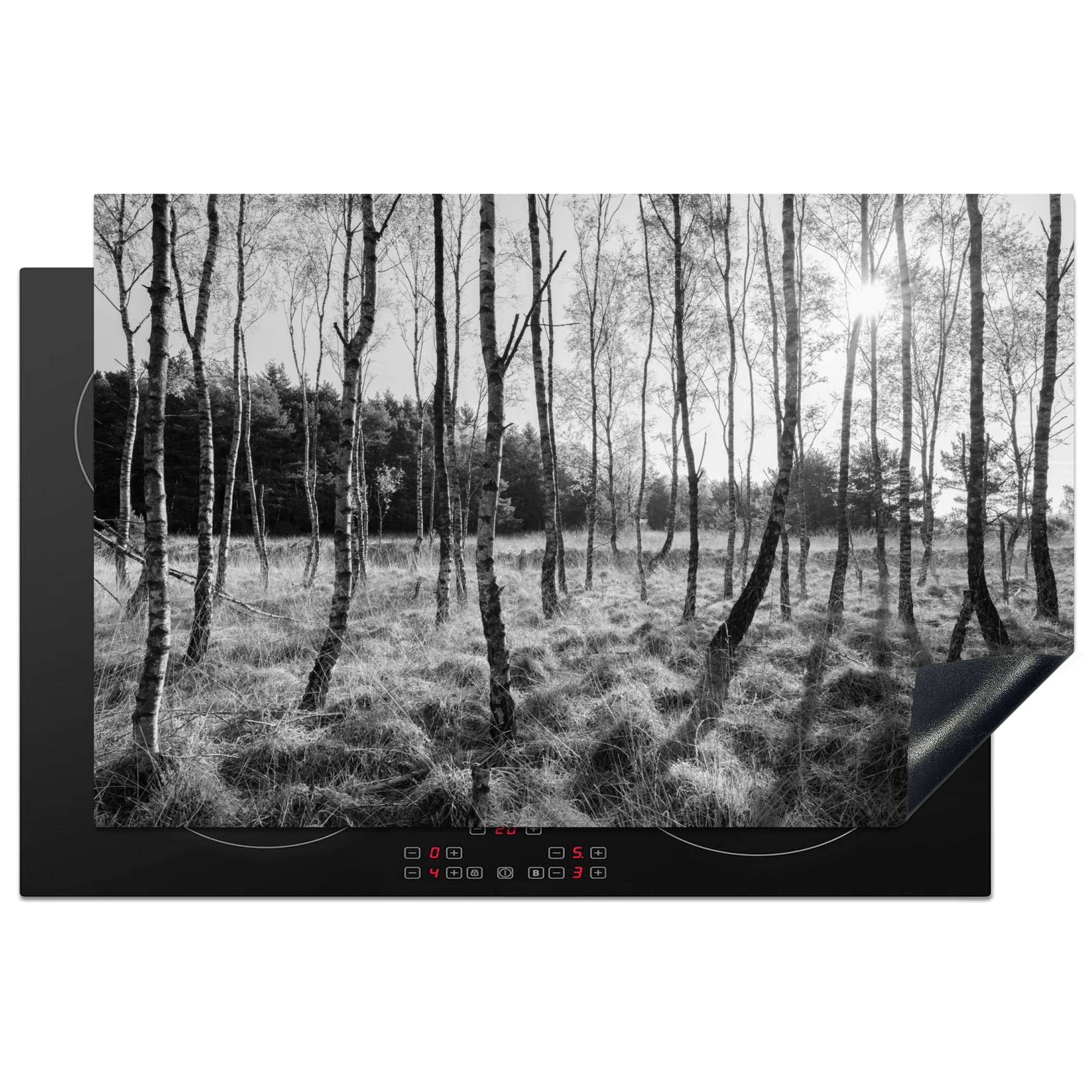 81x52 Vinyl, Schutz Herdblende-/Abdeckplatte Weiß, MuchoWow Europa küche, Induktionskochfeld für tlg), - - die Schwarz Baum Ceranfeldabdeckung - (1 cm,
