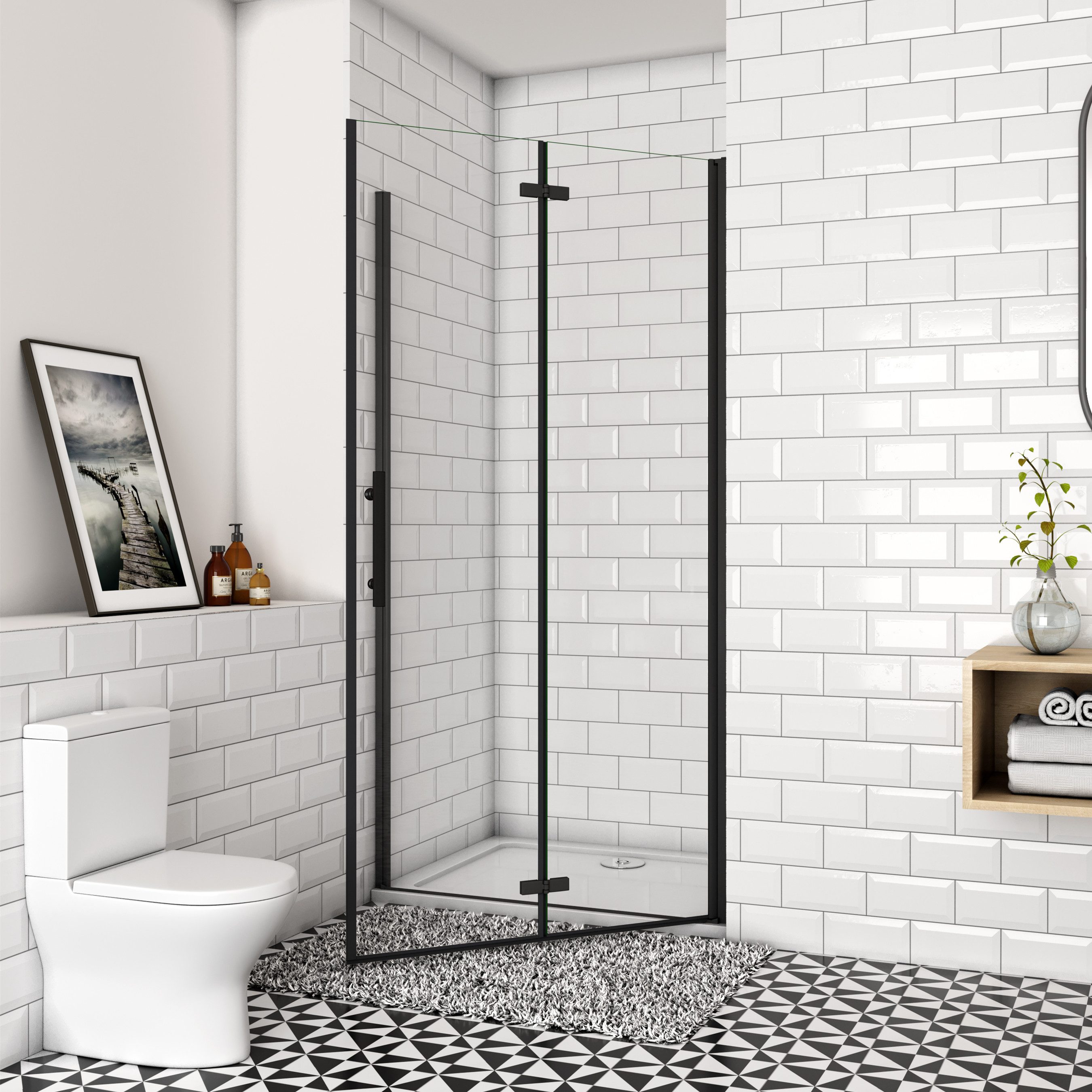 duschspa Dusch-Falttür 195cm Nano Glas Nischentür Dusche Schwarz Walkin Falttüren, Einscheibensicherheitsglas, Sicherheitsglas, Klarglas