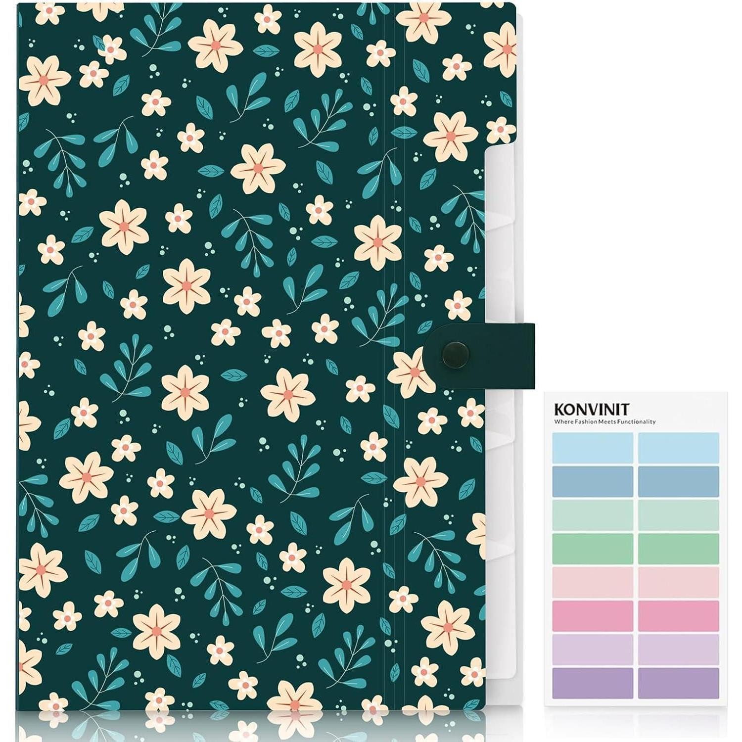 LuxusKollektion Fächermappe Dokumentenmappe Fächermappe Blumenmuster Organizer A4 6 Tasche pine