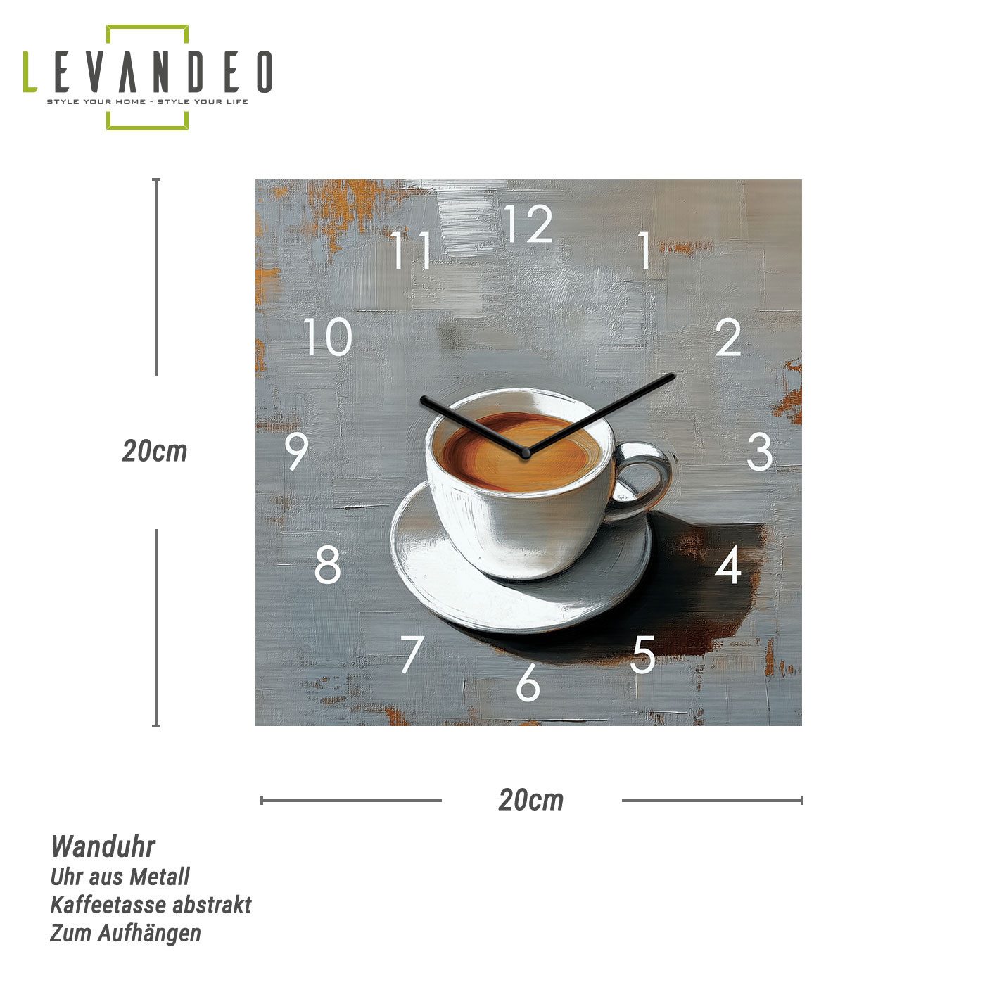 Levandeo® Wanduhr (Wanduhr Metall 20x20cm Kaffee günstig online kaufen