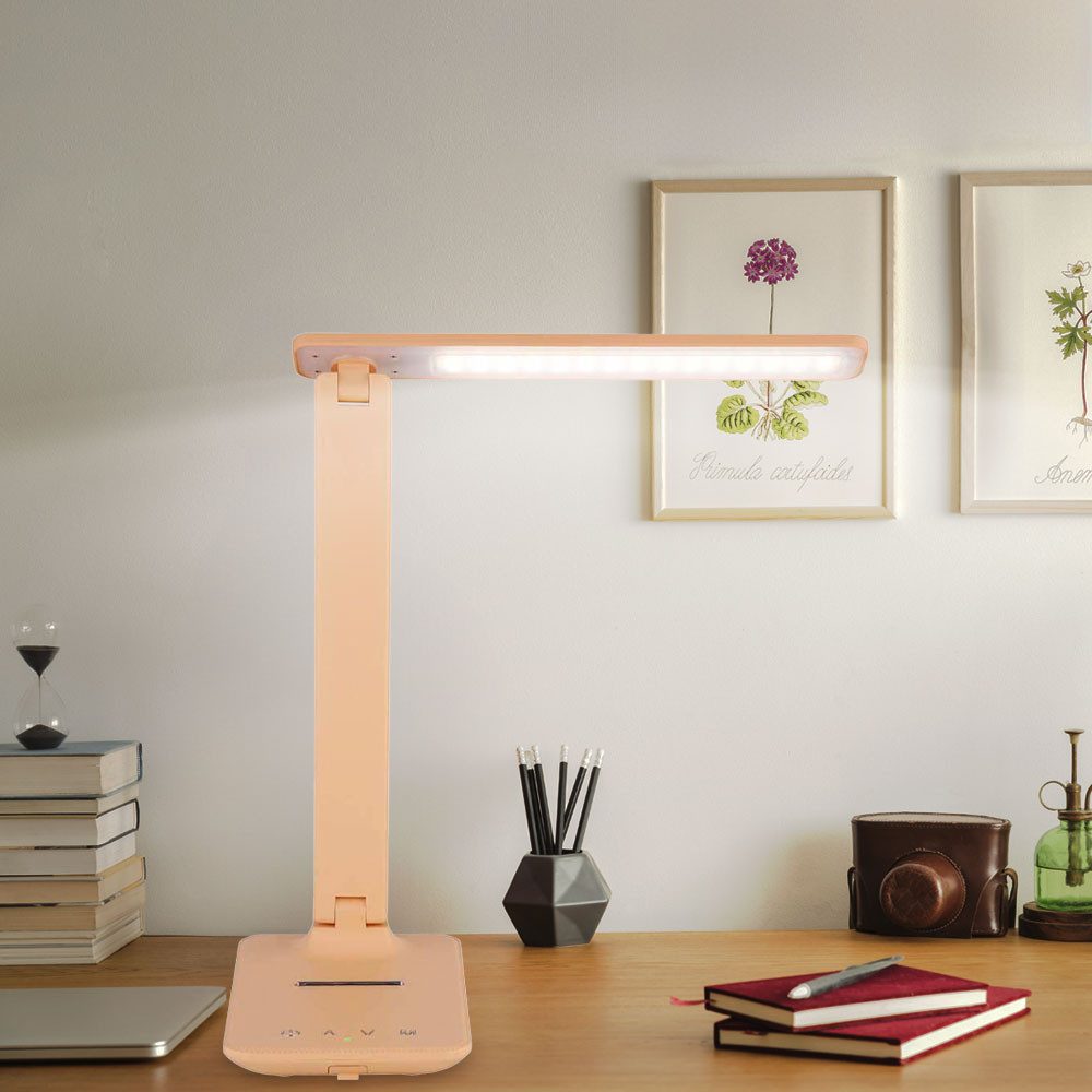 GLOBO LIGHTING Schreibtischlampe, LED-Leuchtmittel fest verbaut, Farbwechsel, Neutralweiß, Kaltweiß, Warmweiß, Tageslichtweiß, Tischleuchte Schreibtischleuchte LED pfirsichfarben Touch Dimmer CCT