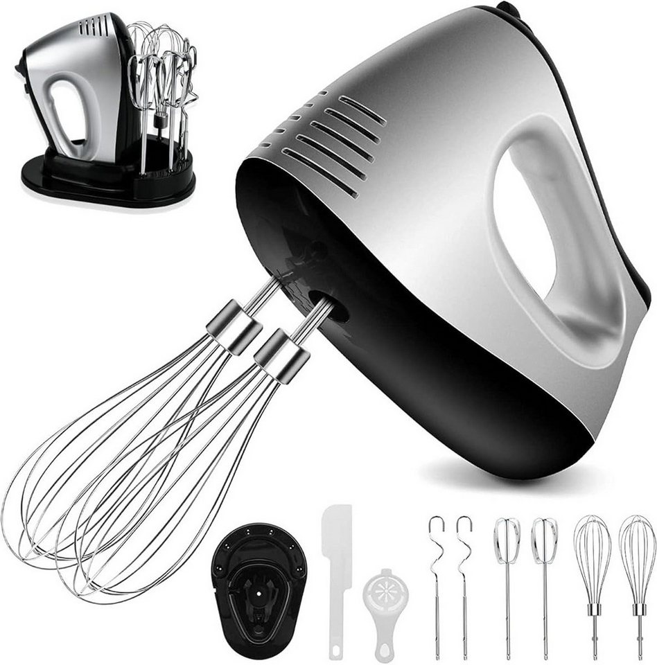 AKKEE Handmixer Elektrisch 300W mit 5 Geschwindigkeiten & Turbinenfunktion Inkl., 300 W, 2 Quirlen, 2 Knethaken