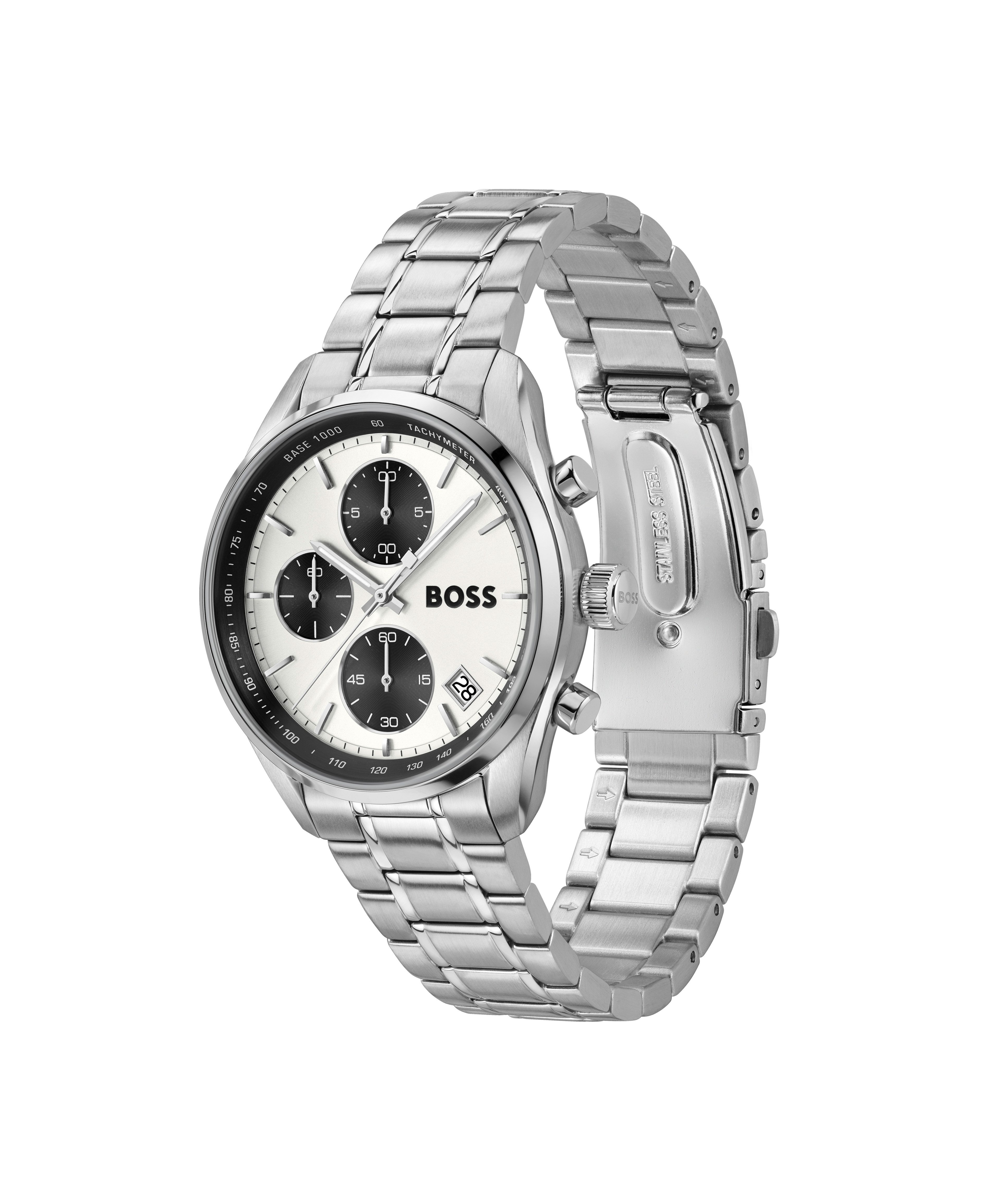 BOSS Chronograph GRAND PRIX 1514362, Quarzuhr, Armbanduhr, Damenuhr, Herrenuhr, Edelstahlarmband, analog