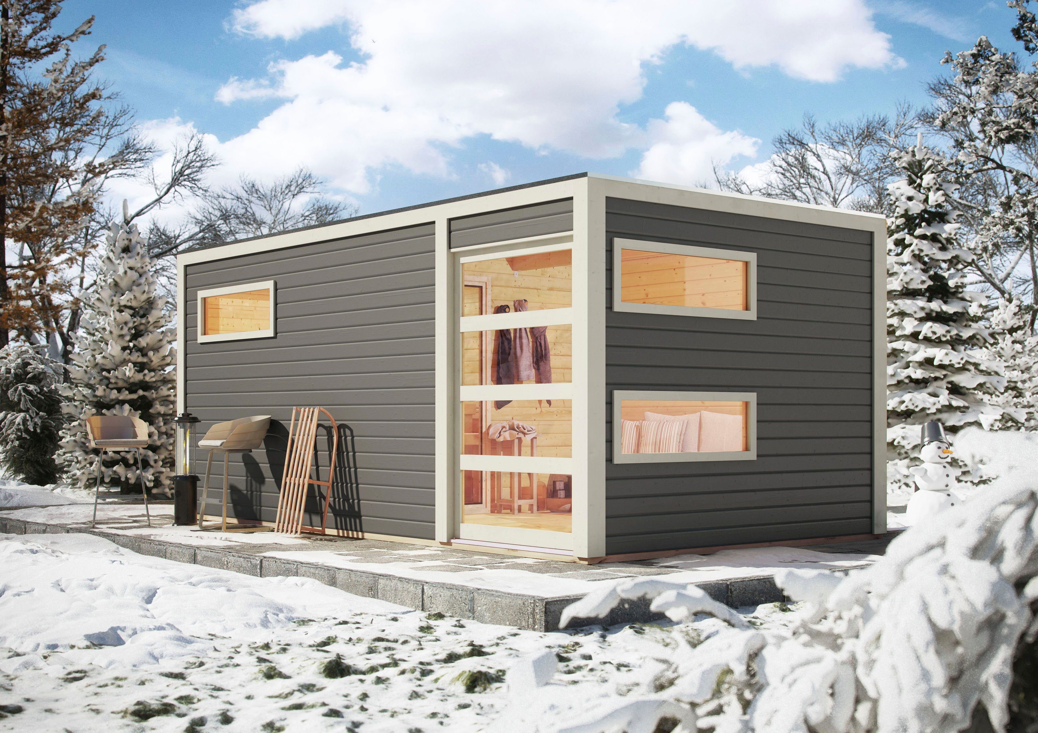 Thumbnail - KONIFERA Saunahaus Hagen, BxTxH: 508 x 276 x 221 cm, 38 mm, (Set) terragrau, mit Ofen 9 KW externe Strg easy