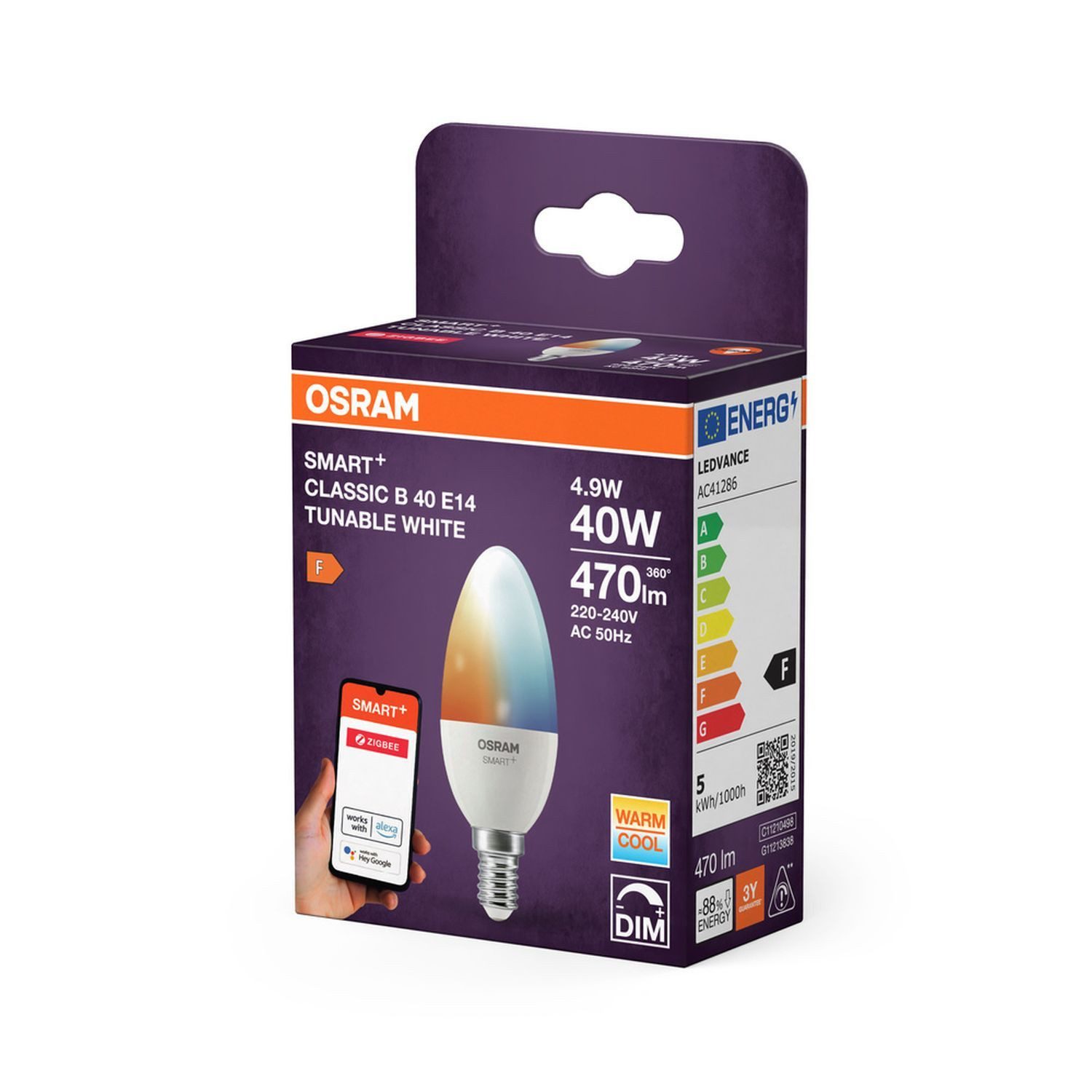 Osram LED-Leuchtmittel LAMP, E14, Kerzenlampe E14 4er Set 2700-6500 K 470 lm Smart dimmbar Zigbee