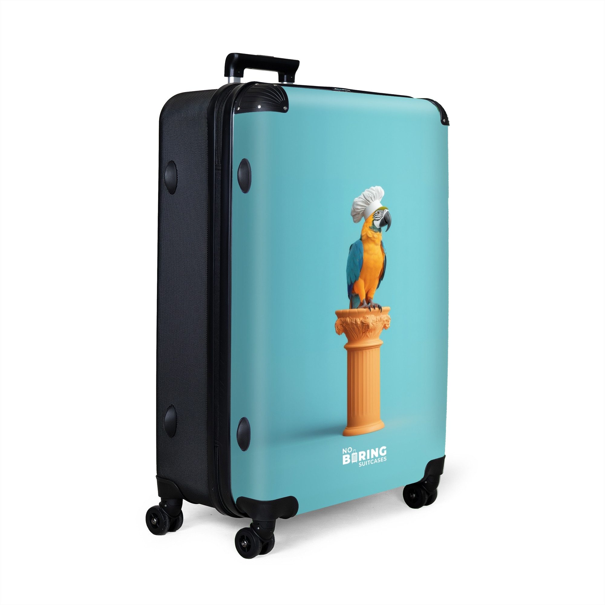 NoBoringSuitcases.com© Hartschalen-Trolley Papagei mit Kochmütze auf günstig online kaufen