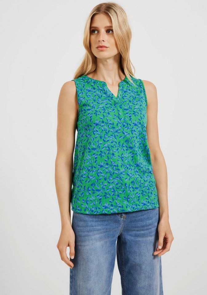 Cecil Shirttop mit Blumenprint, Regular Fit mit geschlitztem  Rundhalsausschnitt