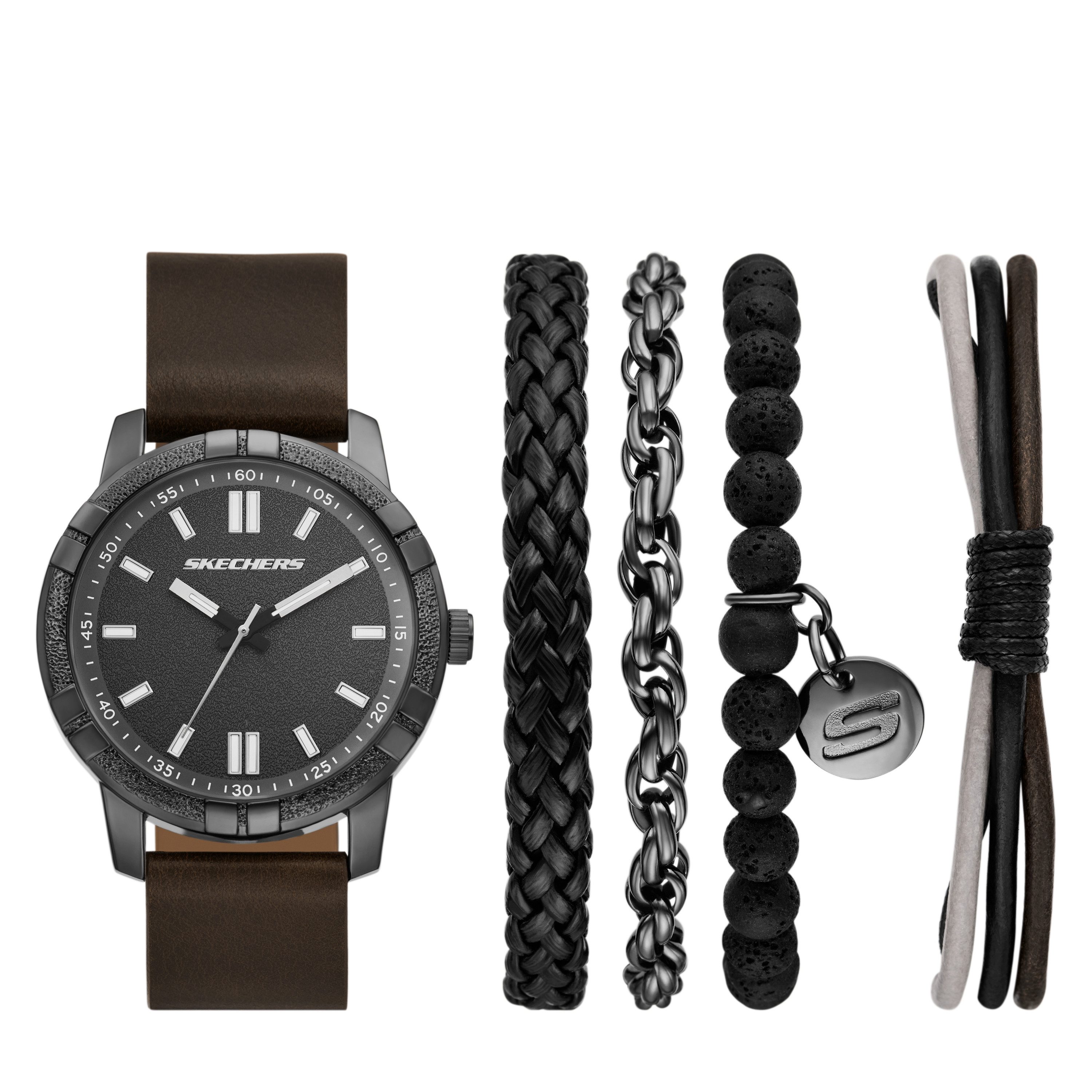 Skechers Quarzuhr Beachy Stackable SR9146, (Set, 5-tlg., mit vier Armbändern), Armbanduhr, Herrenuhr, Ideal auch als Geschenk, analog