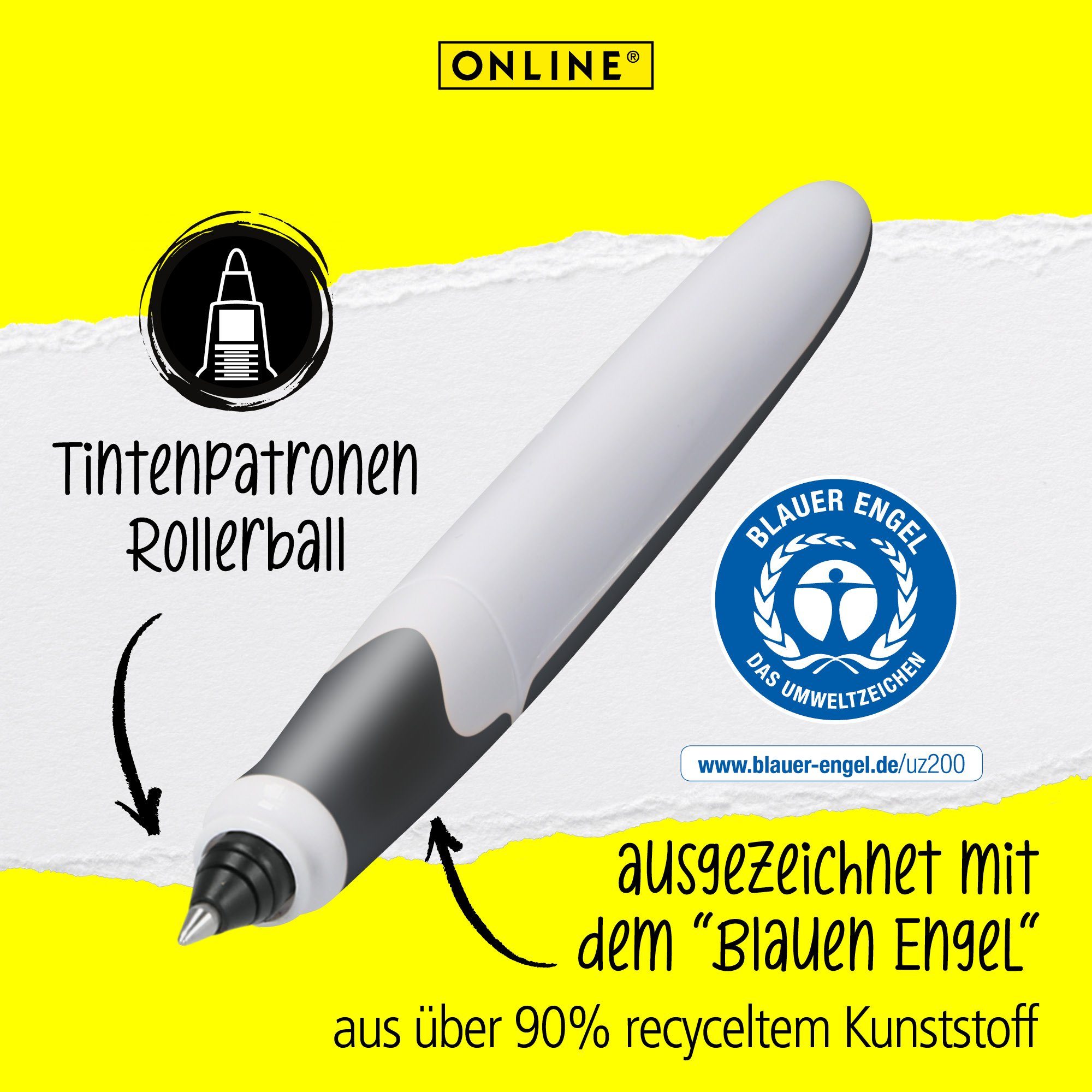 Tintenroller Zertifiziert, Pen Engel Air, Grau Rollerball Schule Online ideal ergonomisch, für die Blauer