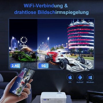 Vigpil 4K Full HD Mini Heimkino, 5G WiFi,Bluetooth, Outdoor Portabler Projektor (15000 lm, 15000:1, 3840 x 2160 px, Home Video Beamer Kompatibel mit iOS/Android/HDMI/USB/VGA/PS5/TV Stick)