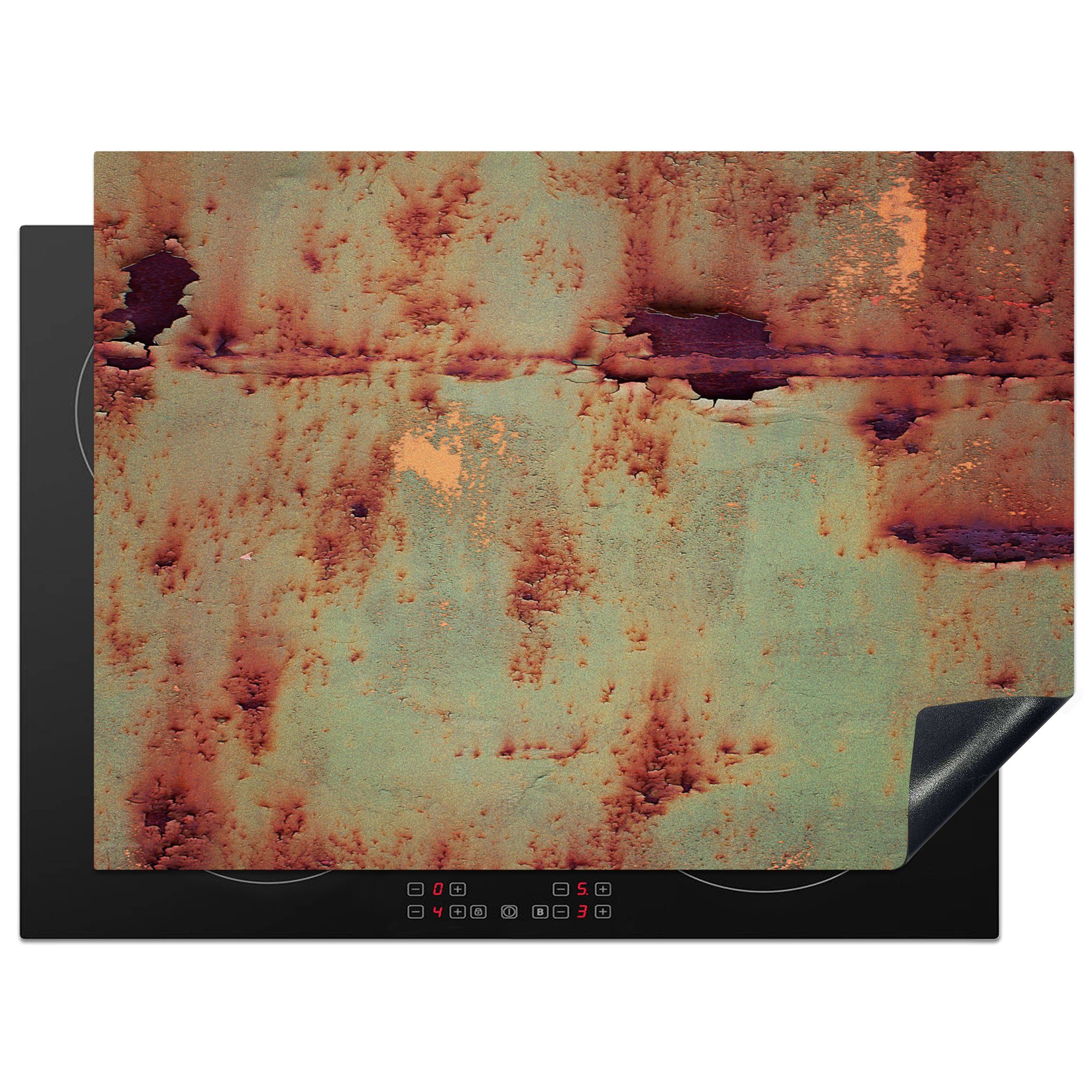 Herdblende-/Abdeckplatte Abdeckplatte (1 Stahl Induktionsschutz, Ceranfeldabdeckung Mobile MuchoWow cm, - 70x52 Vinyl, - Rost - nutzbar, tlg), Arbeitsfläche