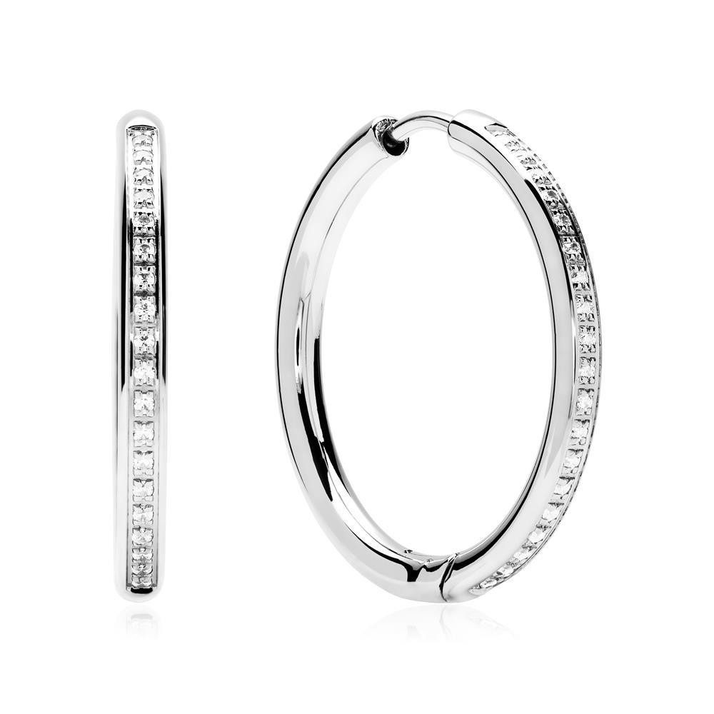 Unique Paar Creolen Edelstahl in Silber mit Zirkonia 2,5 cm Durchmesser E5118-25