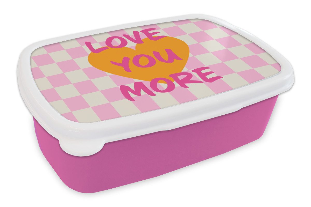 MuchoWow Lunchbox Valentinstag - Liebe - Rosa - Orange, Kunststoff, (2-tlg), Brotdosen, Lunch Box, Brotbox für Kinder und Erwachsene