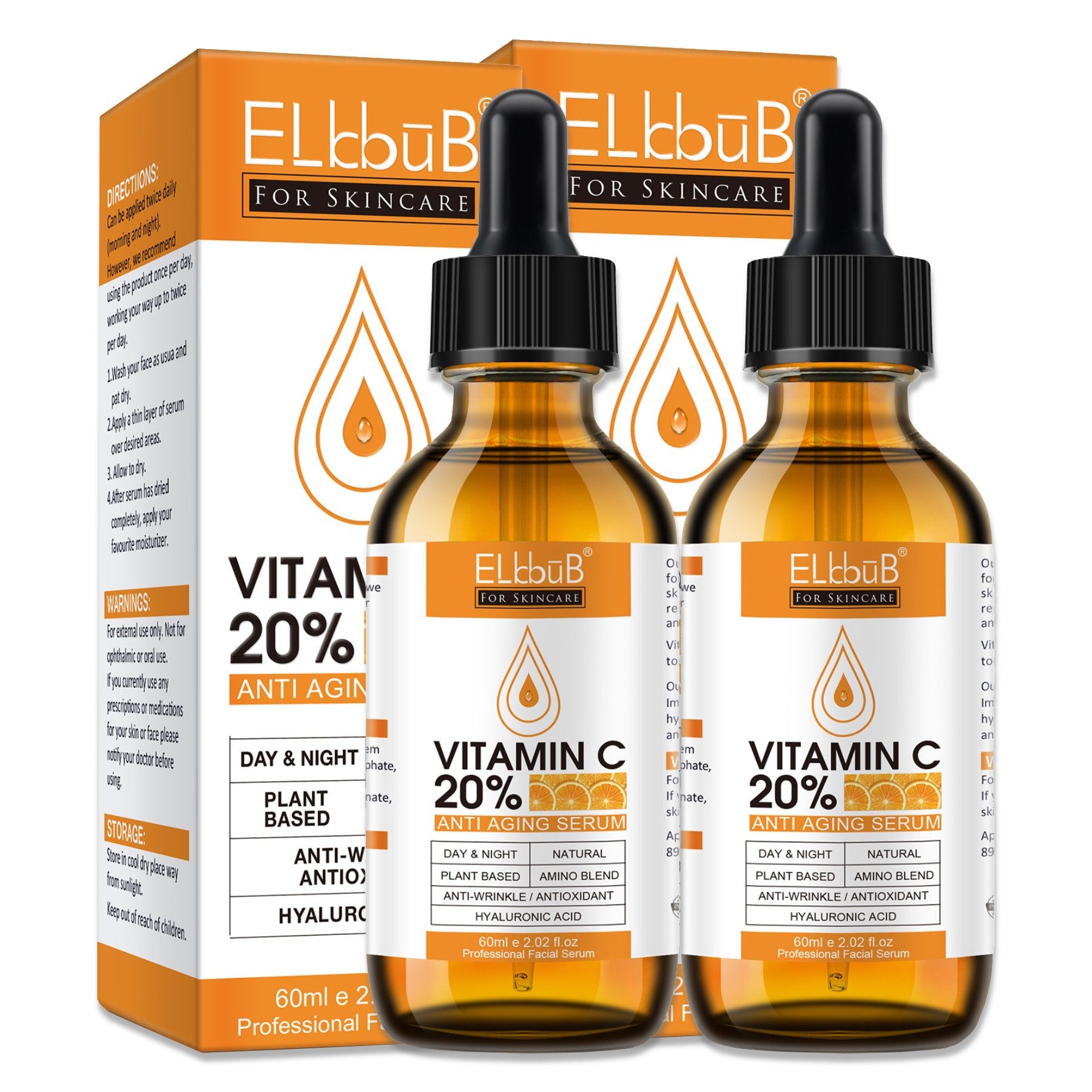 Gesichtsserum mit Vitamin C und E Hyaluronsäure Anti Aging Falten Vegan 60ml