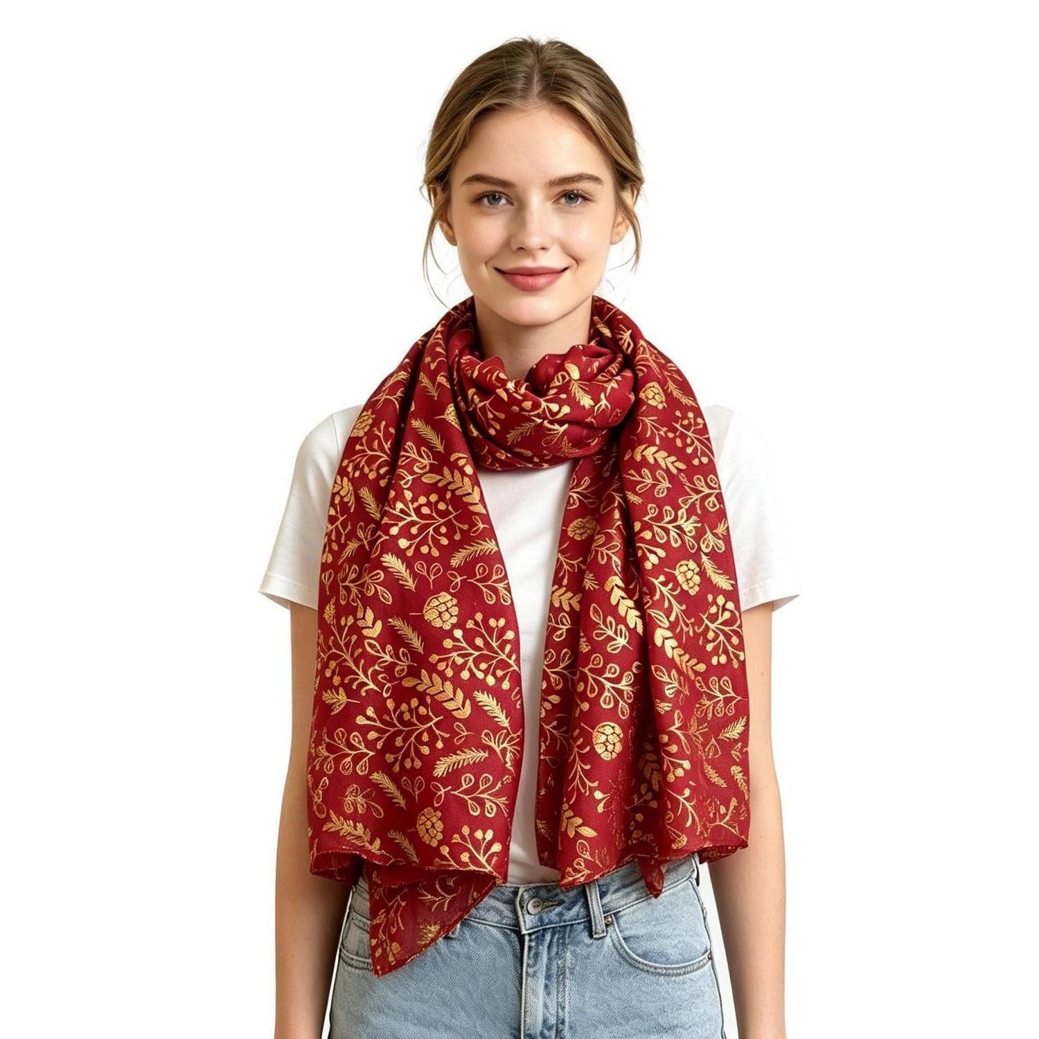 LuxusKollektion Kopftuch Schal Hijab Glitzer Blumenmuster Rot, (1-St)