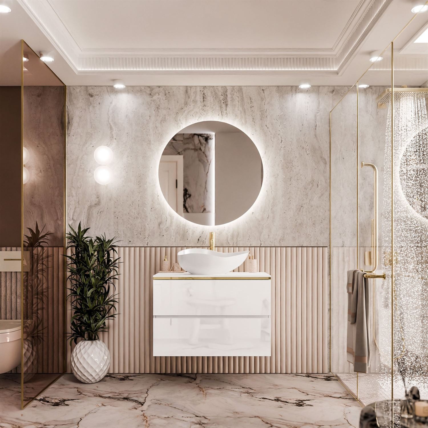 Lookway Badmöbel-Set AURORA GOLD Badezimmerschrank mit praktische Schublade günstig online kaufen