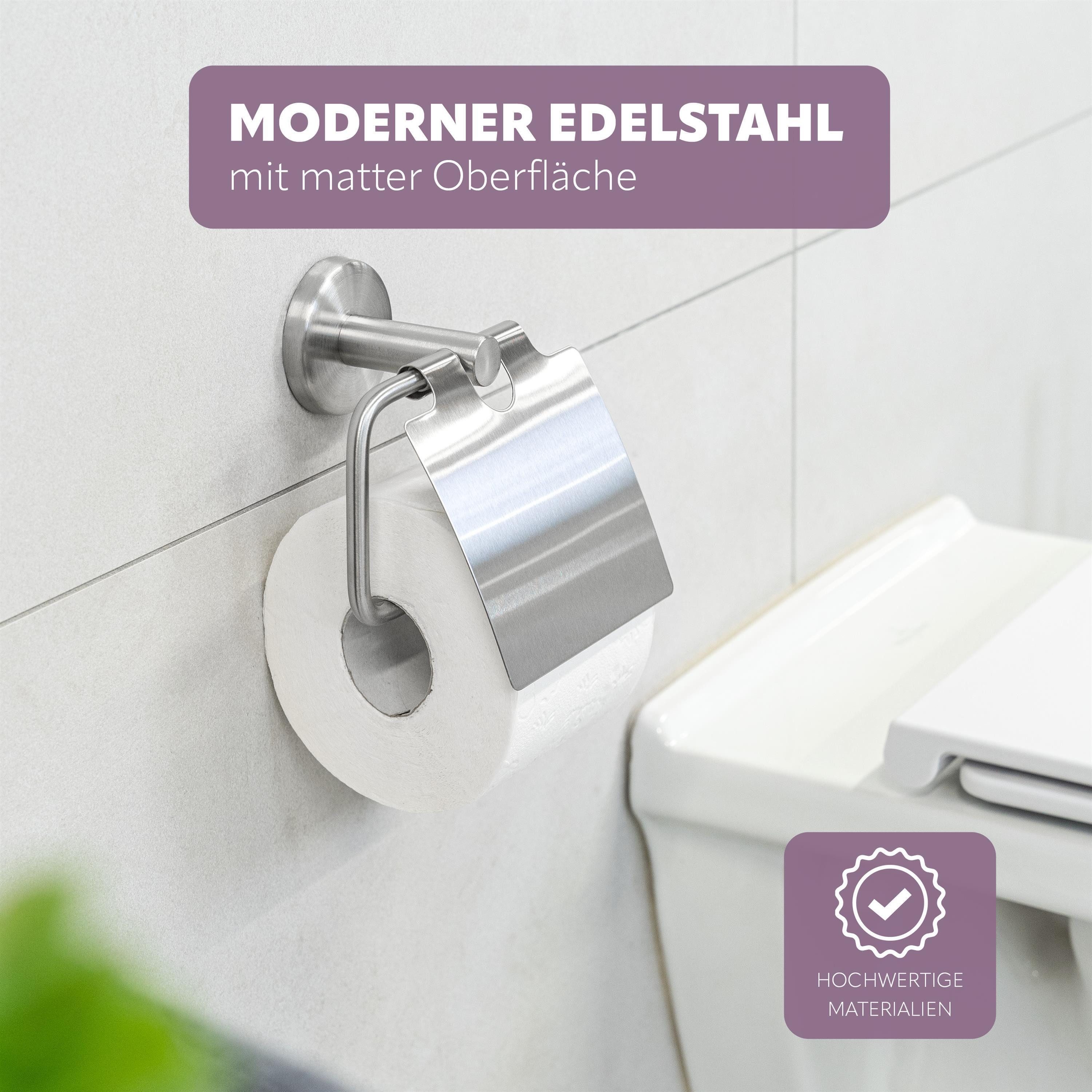 bremermann Toilettenpapierhalter Bad-Serie PIAZZA - mit Blende, Edelstahl matt (1-St), mit Deckel – Bild 4 von 5