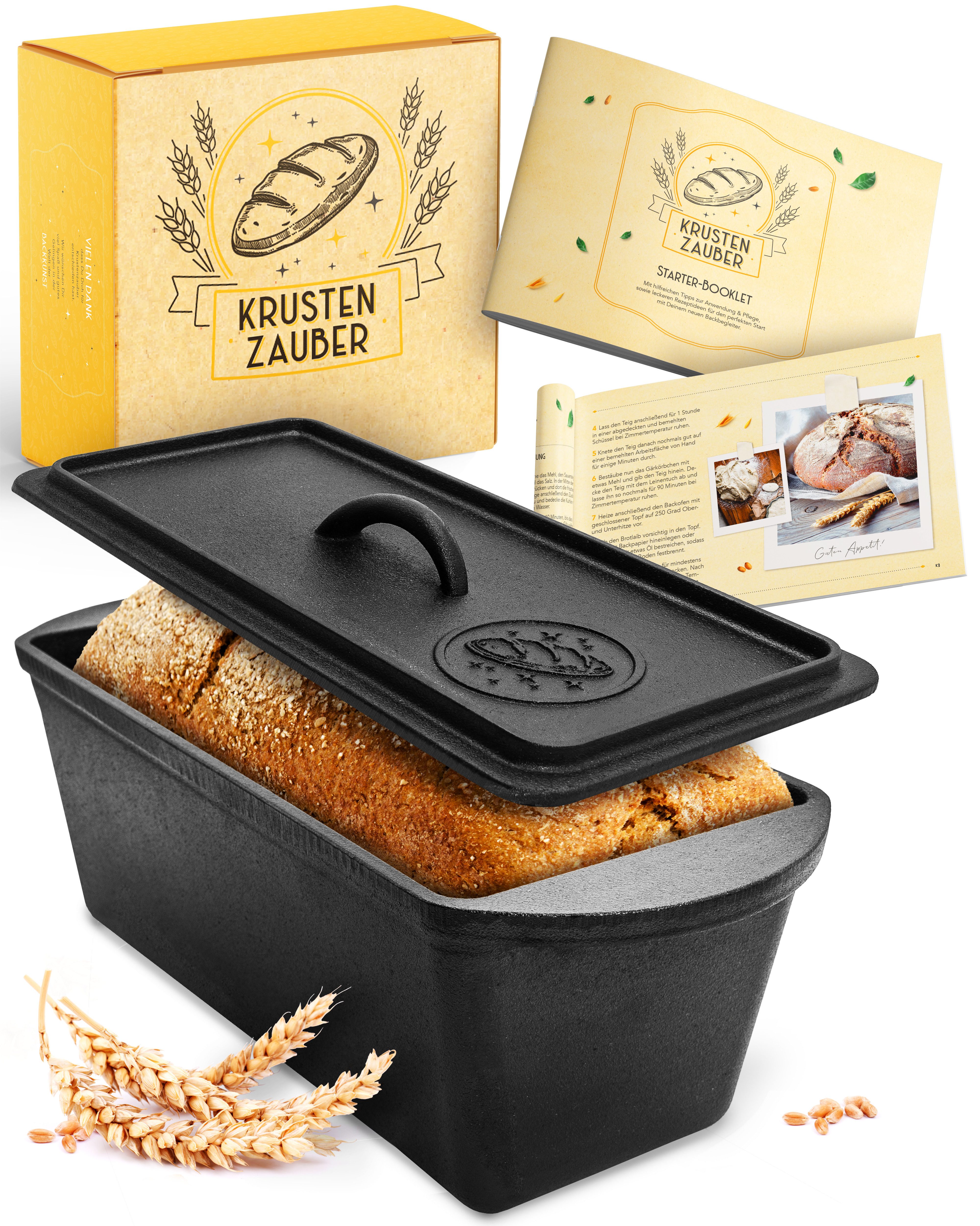 Krustenzauber Kasserolle Gusseisen Topf als Kochtopf, Schmortopf oder Brotbackform, Stielkasserolle
