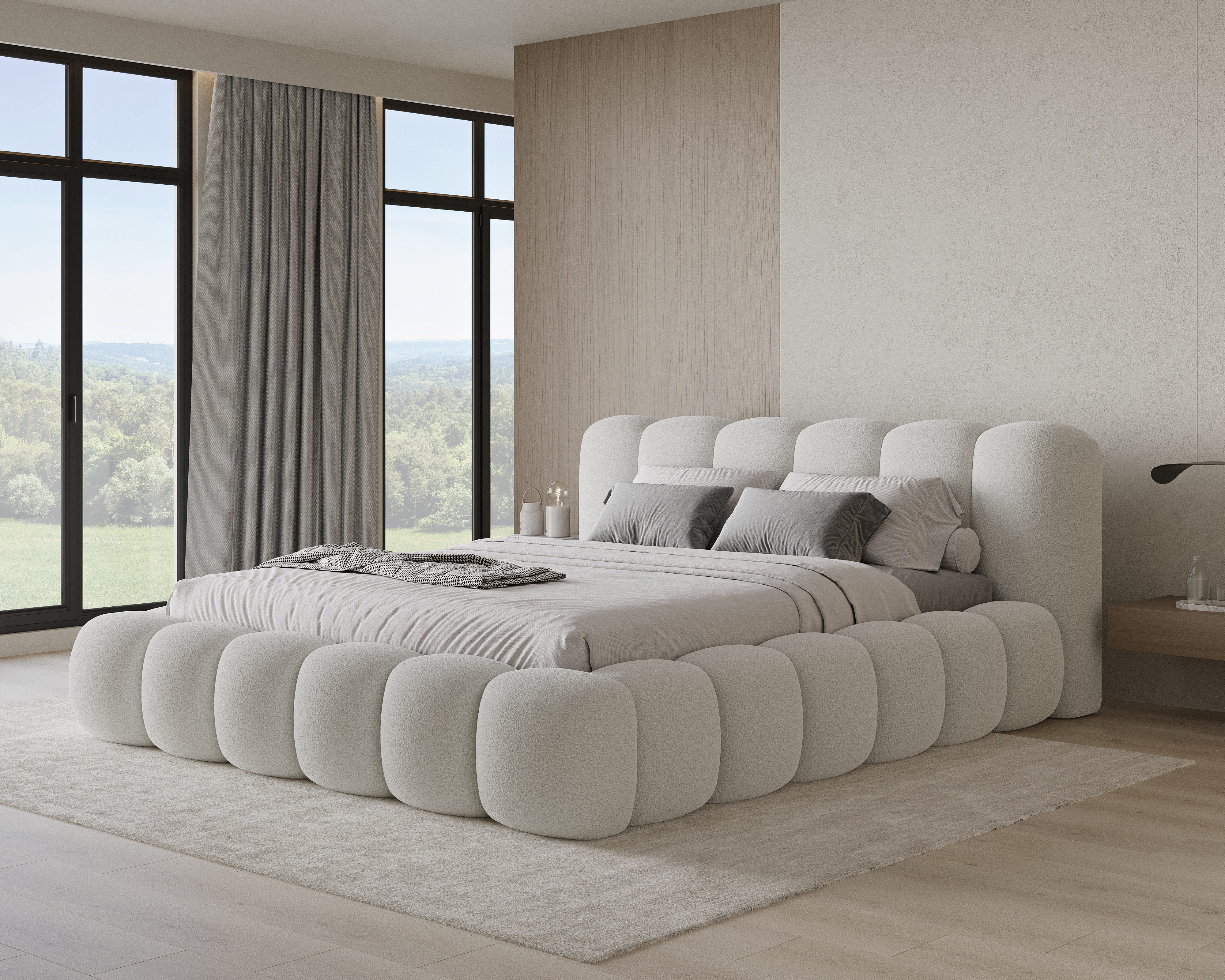 Chilly Möbel Polsterbett Stone Weiß Bouclé Stoff 200x200 cm mit Stauraum Qu günstig online kaufen