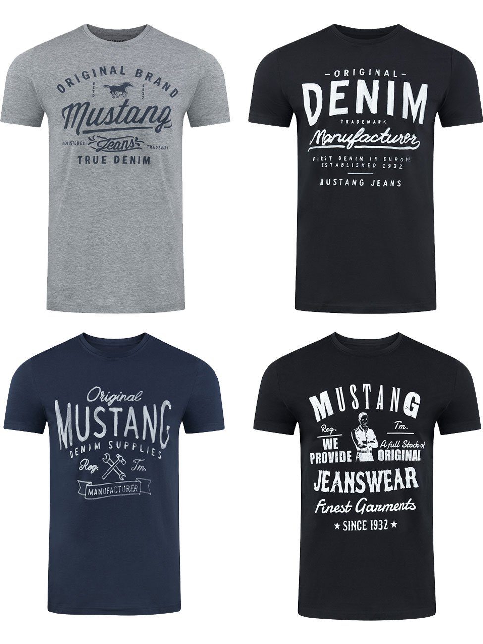 MUSTANG T-Shirt Herren Printshirt Alex C Basic Print Regular Fit (4-tlg) Kurzarm Tee Shirt mit Rundhalsausschnitt aus 100% Baumwolle Farbmix (P12) | T-Shirts