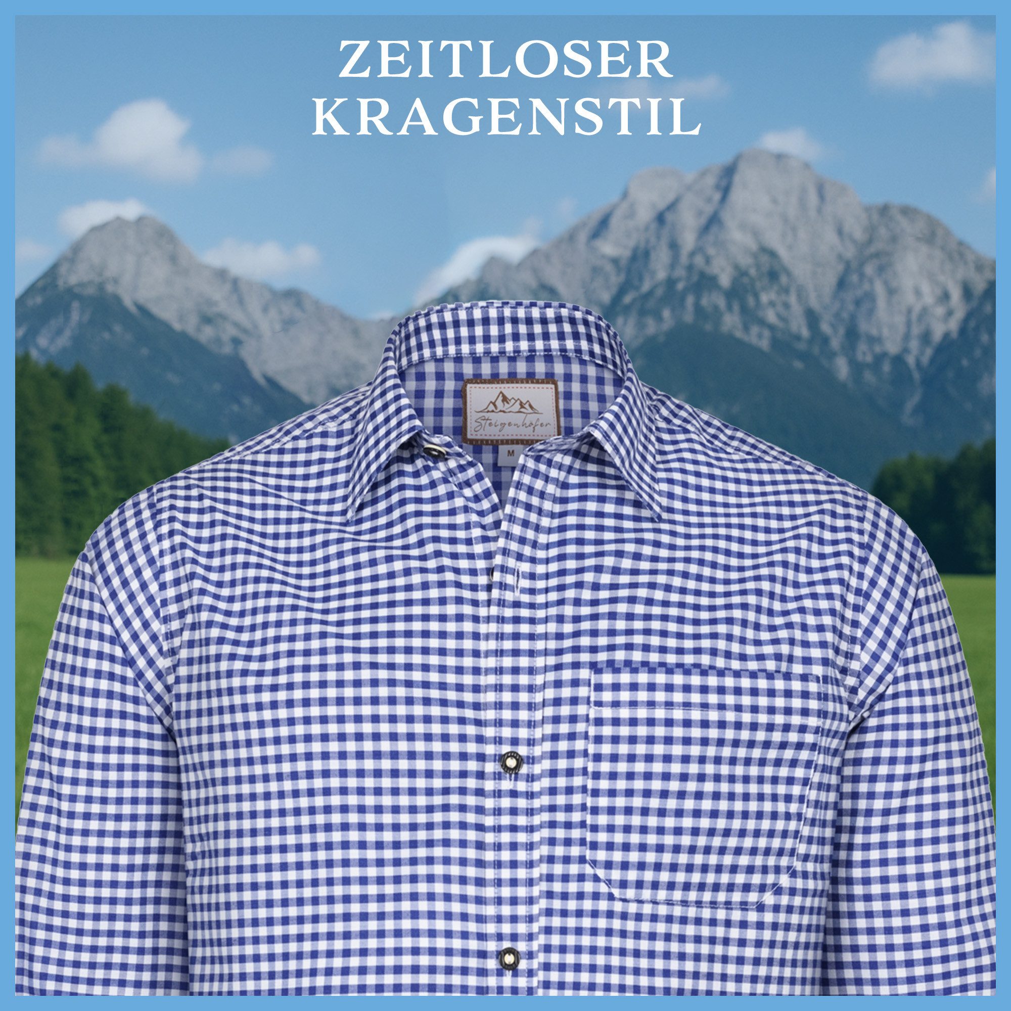 Steigenhöfer Manufaktur Trachtenhemd Trachtenhemd Herren Langarm - Heinz - zum Oktoberfest - Blau - XL – Bild 3 von 5