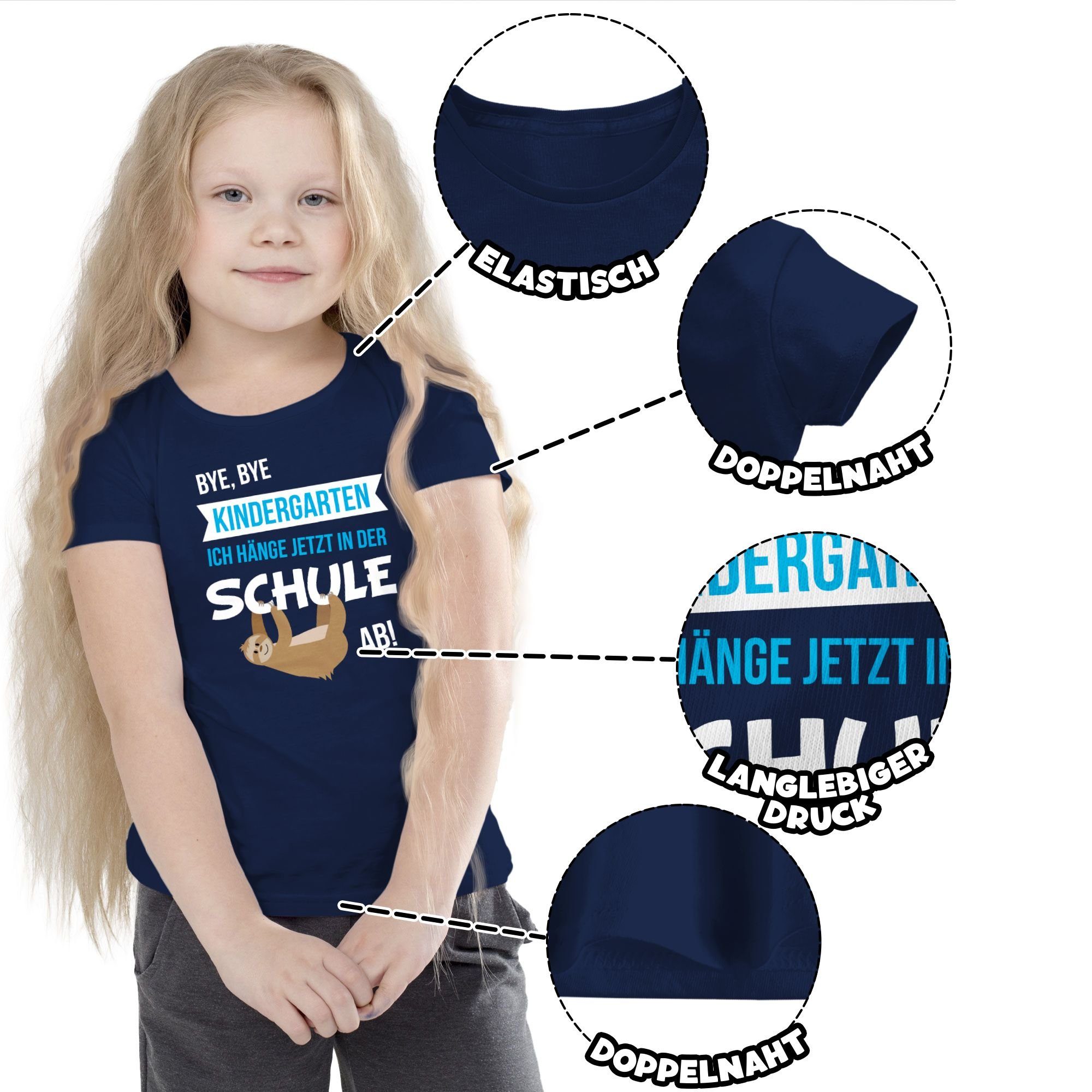 Shirtracer 2 Mädchen T-Shirt Kindergarten Bye, Bye Navy Blau Einschulung