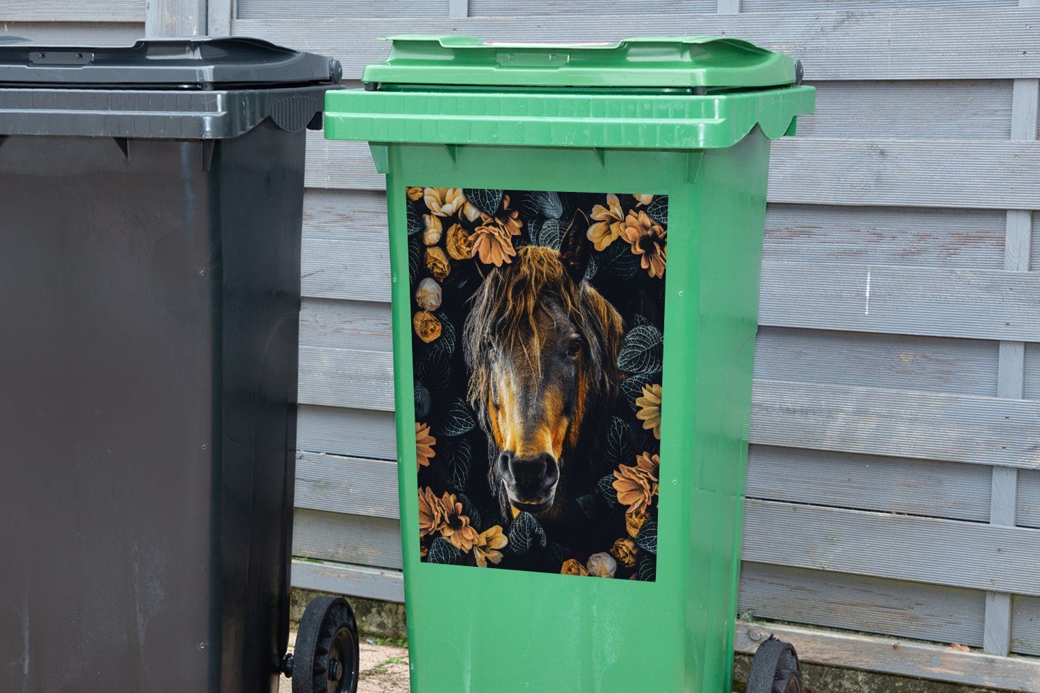 - Container, (1 Orange - Mülleimer-aufkleber, Wandsticker Mülltonne, Blumen Pferd St), Abfalbehälter Sticker, MuchoWow