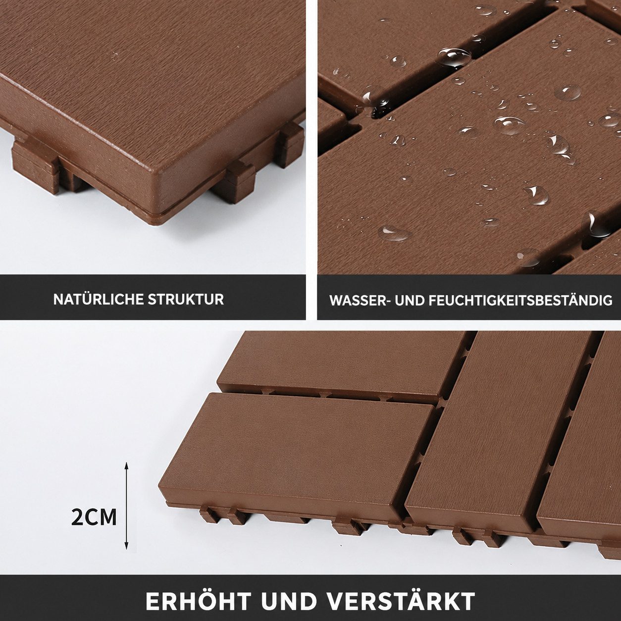 GLIESE POWER Terrassendielen 44 Stück – Balkonbelag für Garten, Terrasse & Wohnbereich