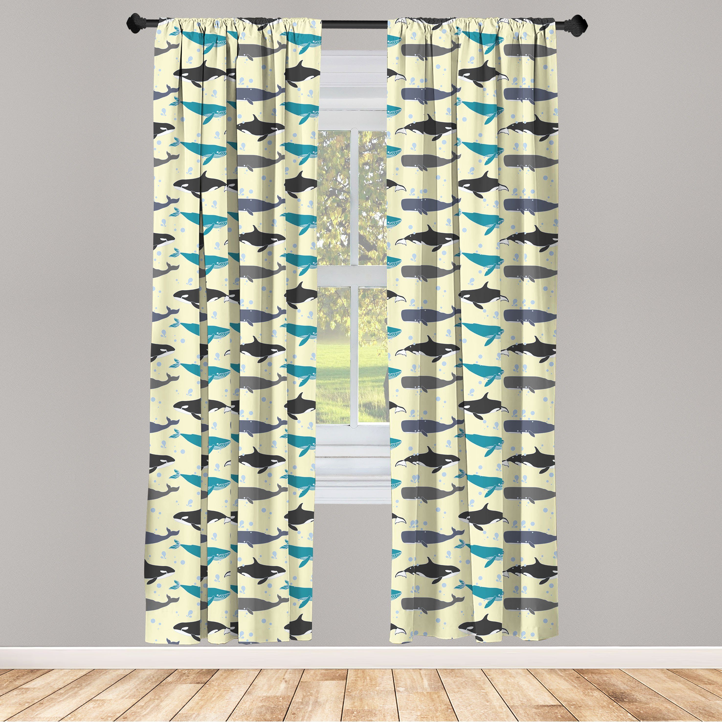 Gardine Vorhang für Wohnzimmer Schlafzimmer Dekor, Abakuhaus, Microfaser, Wal Schwimmen Säugetiere Gelb
