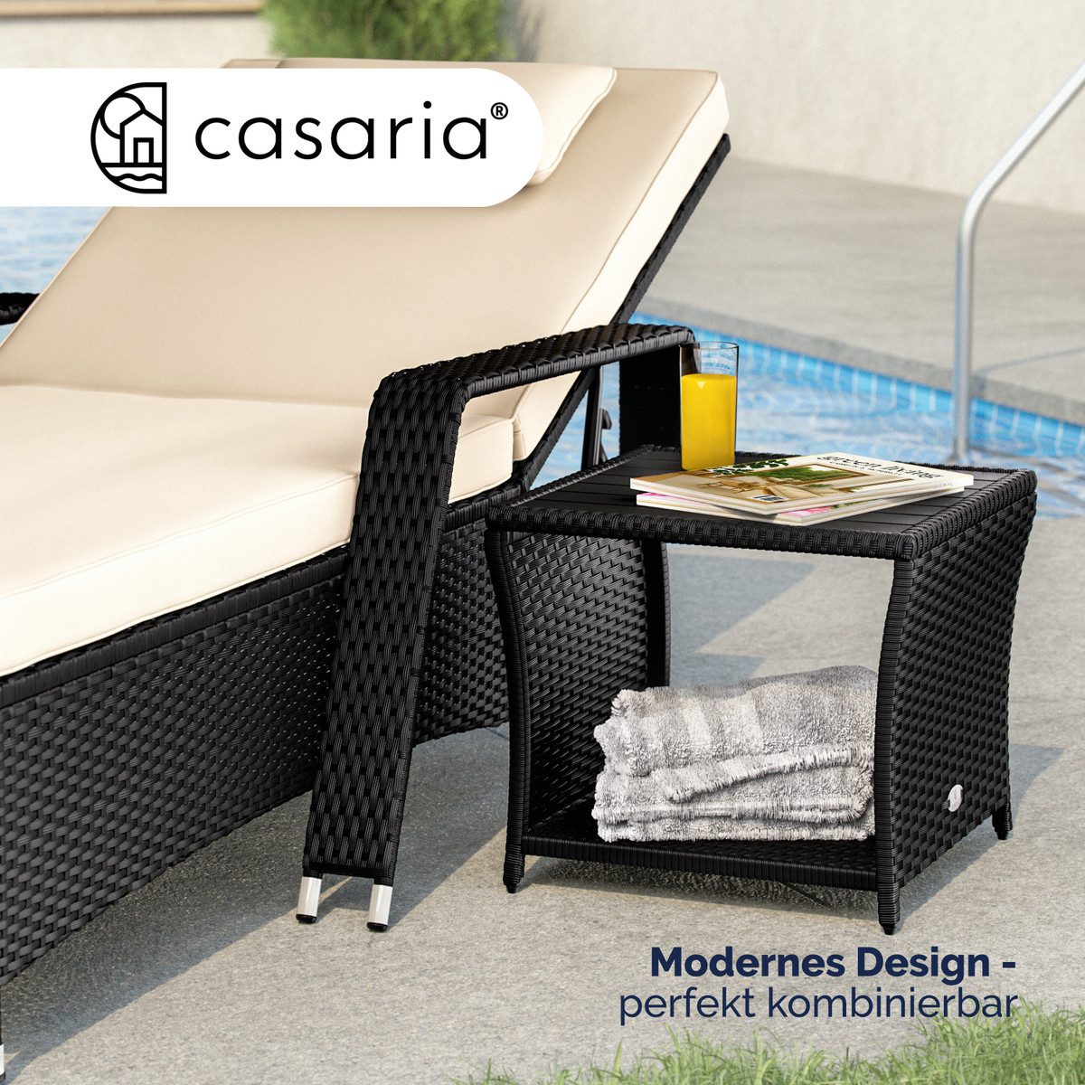 Casaria Beistelltisch (1-St), Polyrattan WPC Tischplatte 45x45x40cm Wetterfest Outdoor Garten