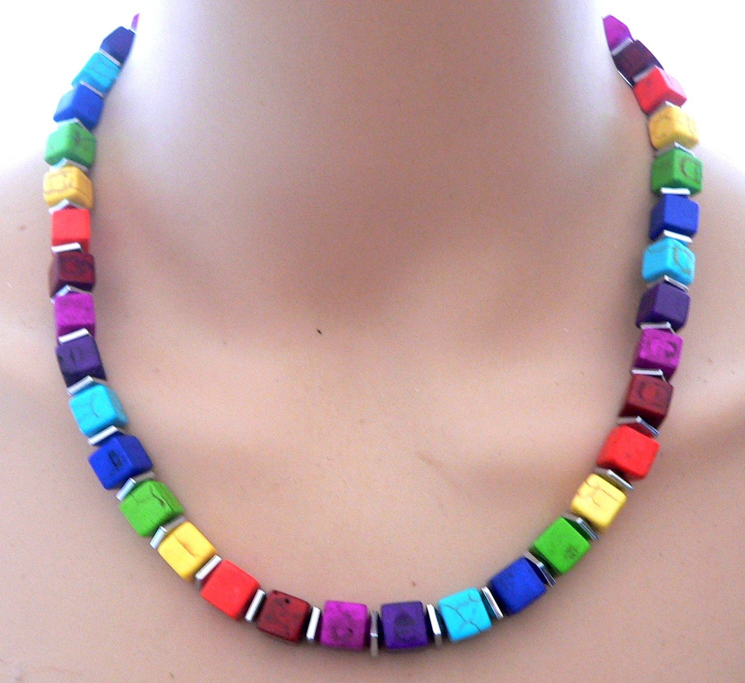 traumschmuck Kette ohne Anhänger 488a Halskette Würfel Hämatit, Schmuck- Edelstein mehrfarbig bunt (incl. Schmuckbox), handgefertigt, Made in Germany