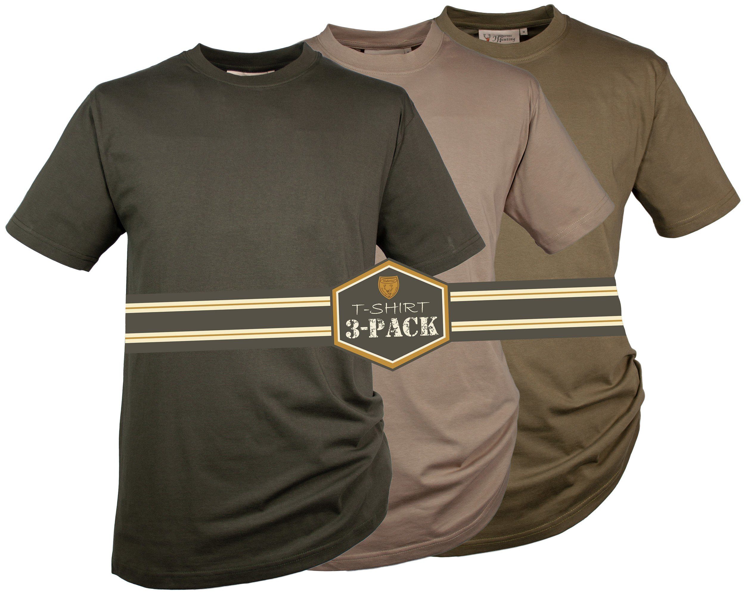 Hubertus® Hunting T-Shirt T-Shirts Oefele 3er-Pack robust Jagd schilf/oliv/beige im Jagdshirts
