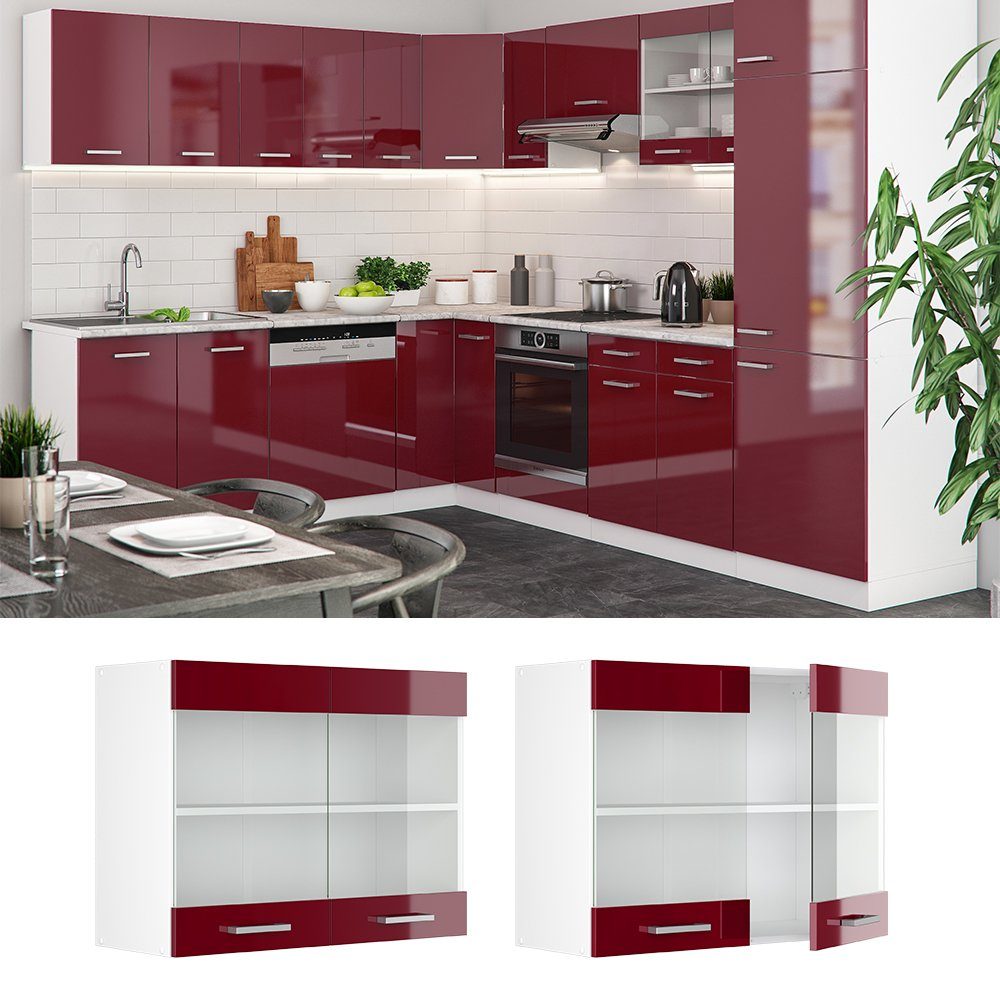 Vicco Glashängeschrank R-Line, Bordeaux Hochglanz/Weiß, 80 günstig online kaufen