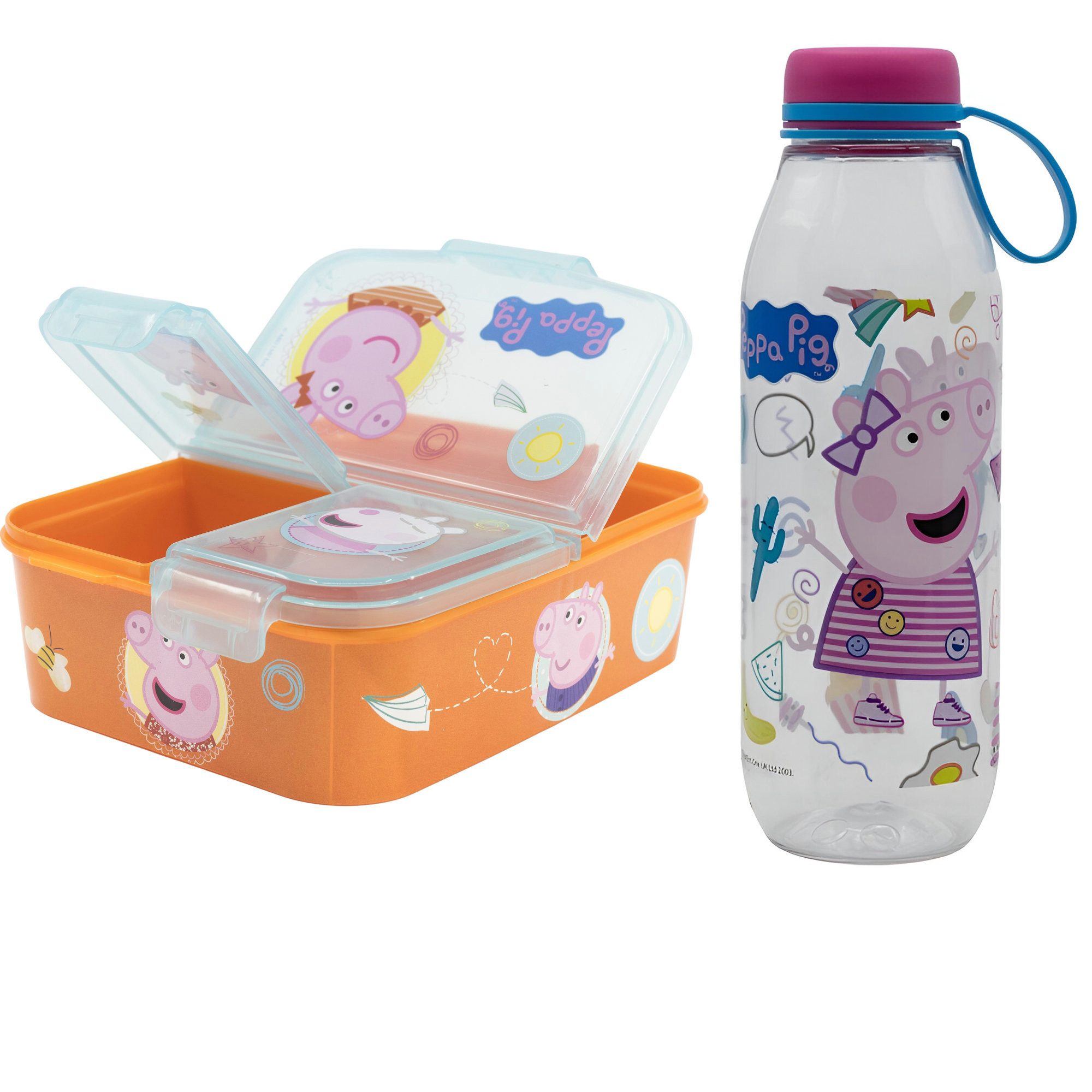 Peppa Pig Lunchbox Peppa Wutz Pig George 2 tlg Kinder Set Brotdose Trinkflasche 650 ml, (2-tlg., Spar-Set)