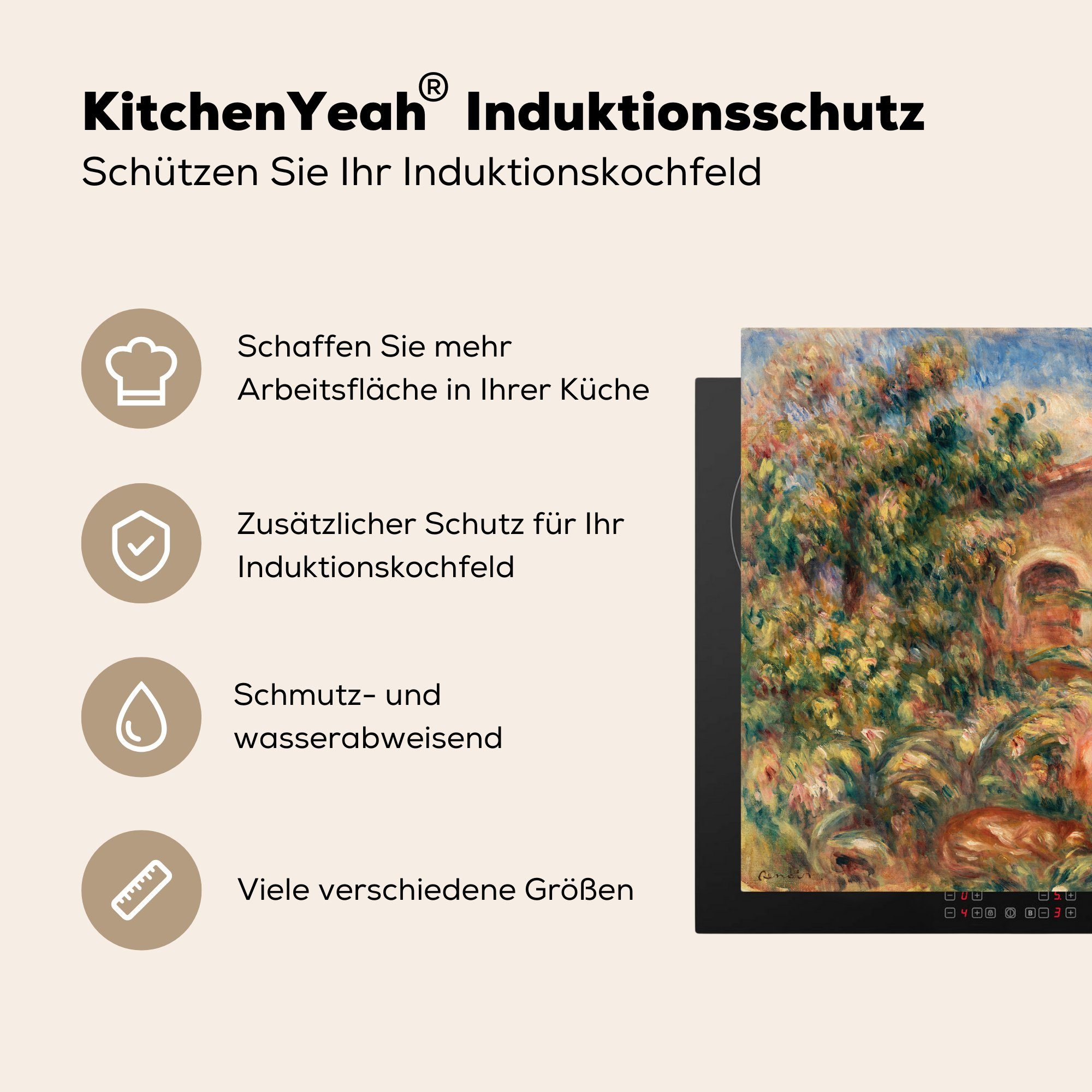 MuchoWow Herdblende-/Abdeckplatte - 60x52 Renoir, Ceranfeldabdeckung Mobile cm, Kunst tlg), (1 Malerei Arbeitsfläche - Vinyl, nutzbar
