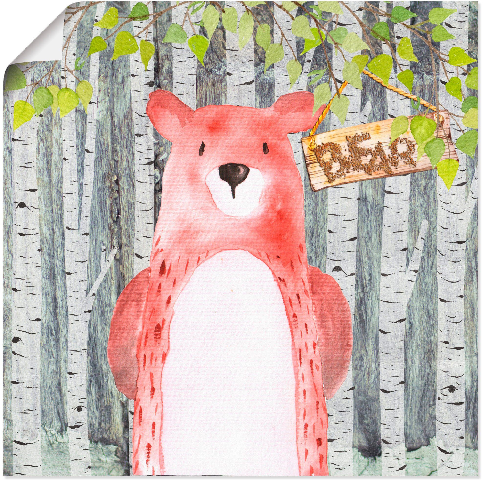 Artland Wandbild Waldfreunde- der lustige Bär, Tiere (1 St), als Alubild, Leinwandbild, Wandaufkleber oder Poster in versch. Größen