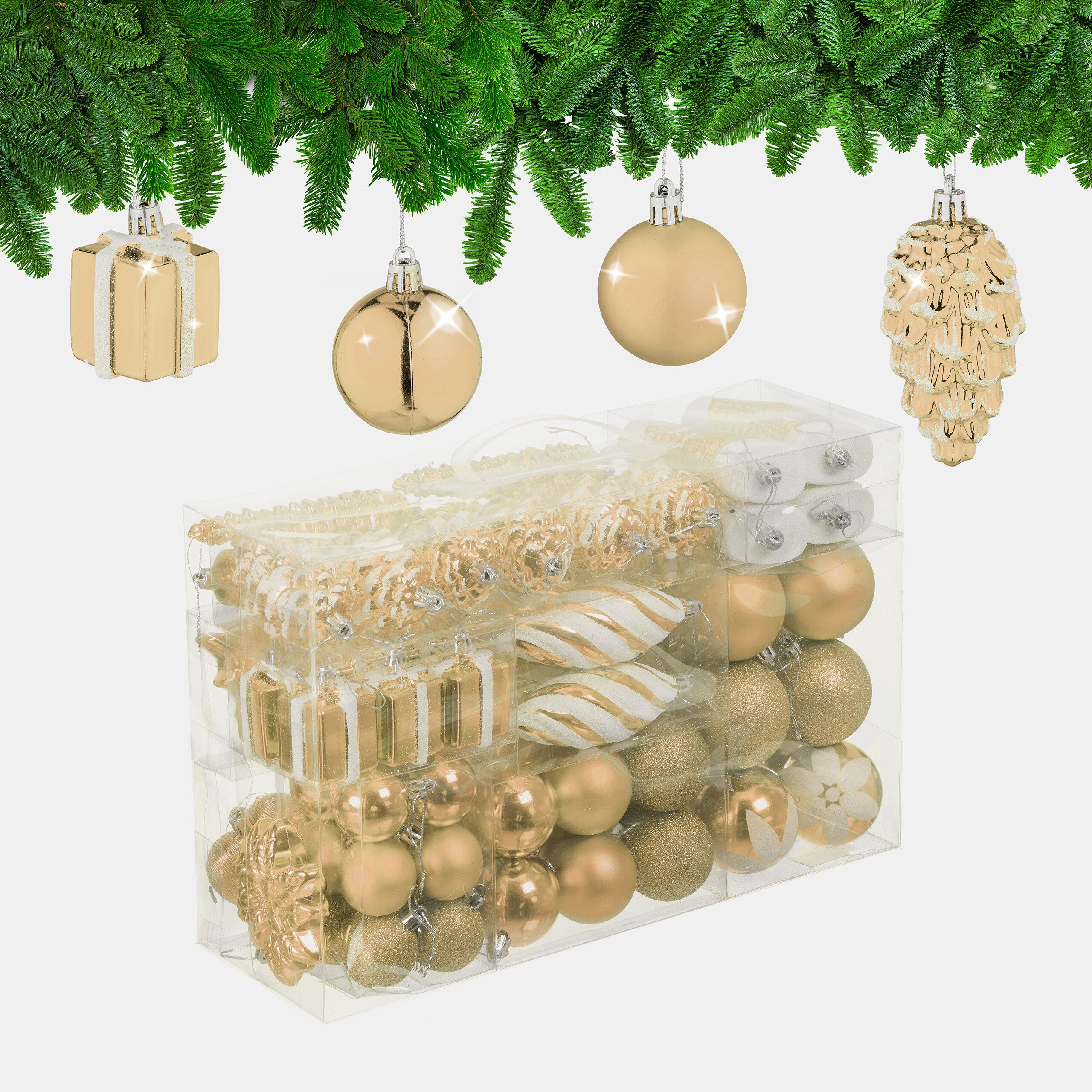 relaxdays Weihnachtsbaumkugel Weihnachtskugeln im 72er Set, Champagner