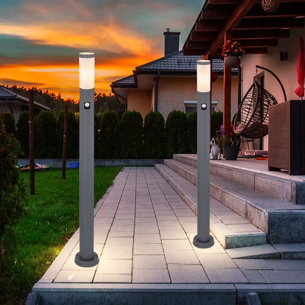 etc-shop LED Außen-Stehlampe, ANTHRAZIT inklusive, Säulen Warmweiß, Edelstahl Leuchtmittel Lampe Steh Außen Bewegungsmelder Garten