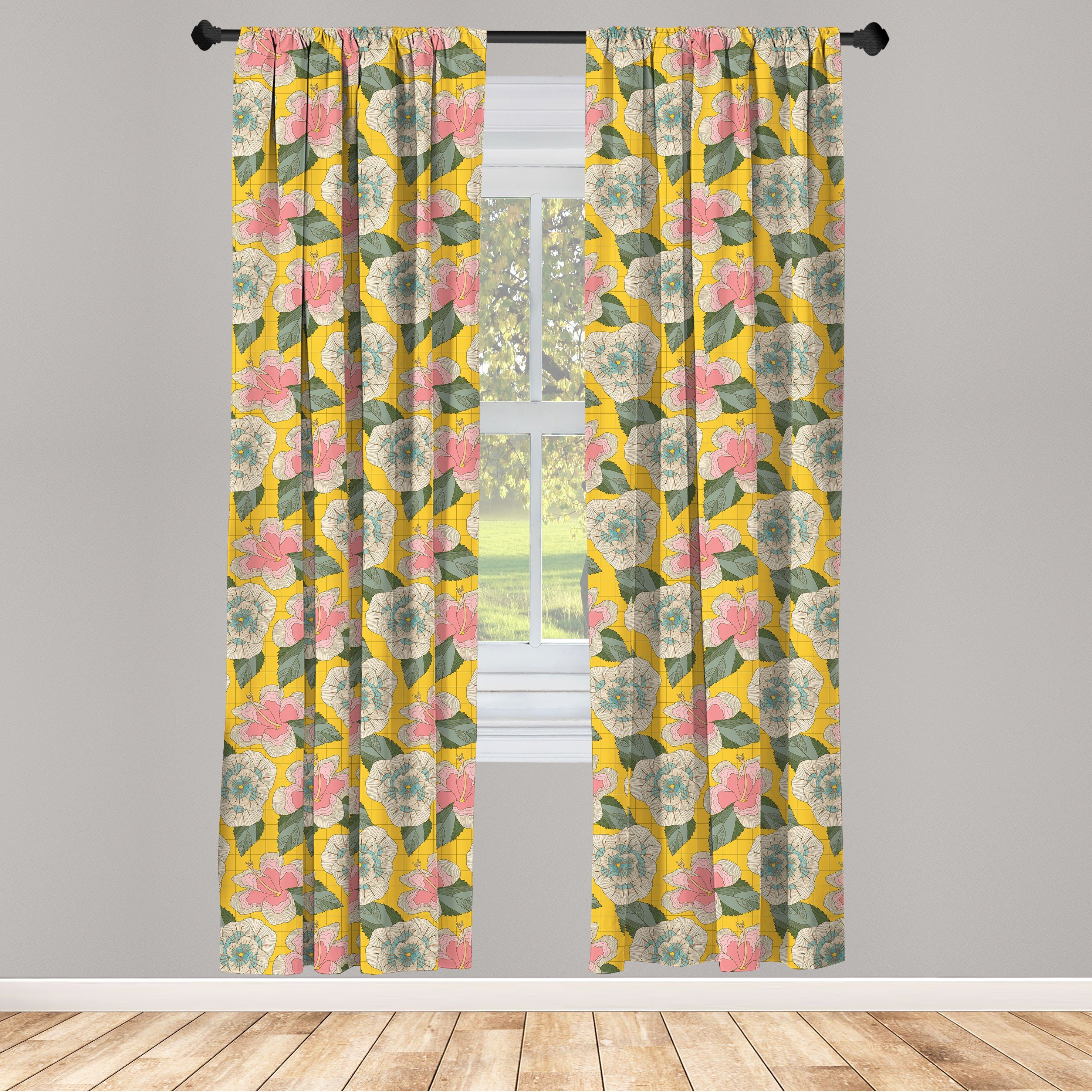 Gardine Vorhang für Wohnzimmer Schlafzimmer Dekor, Abakuhaus, Microfaser, Tropisch exotische Der Hibiscus | Fertiggardinen