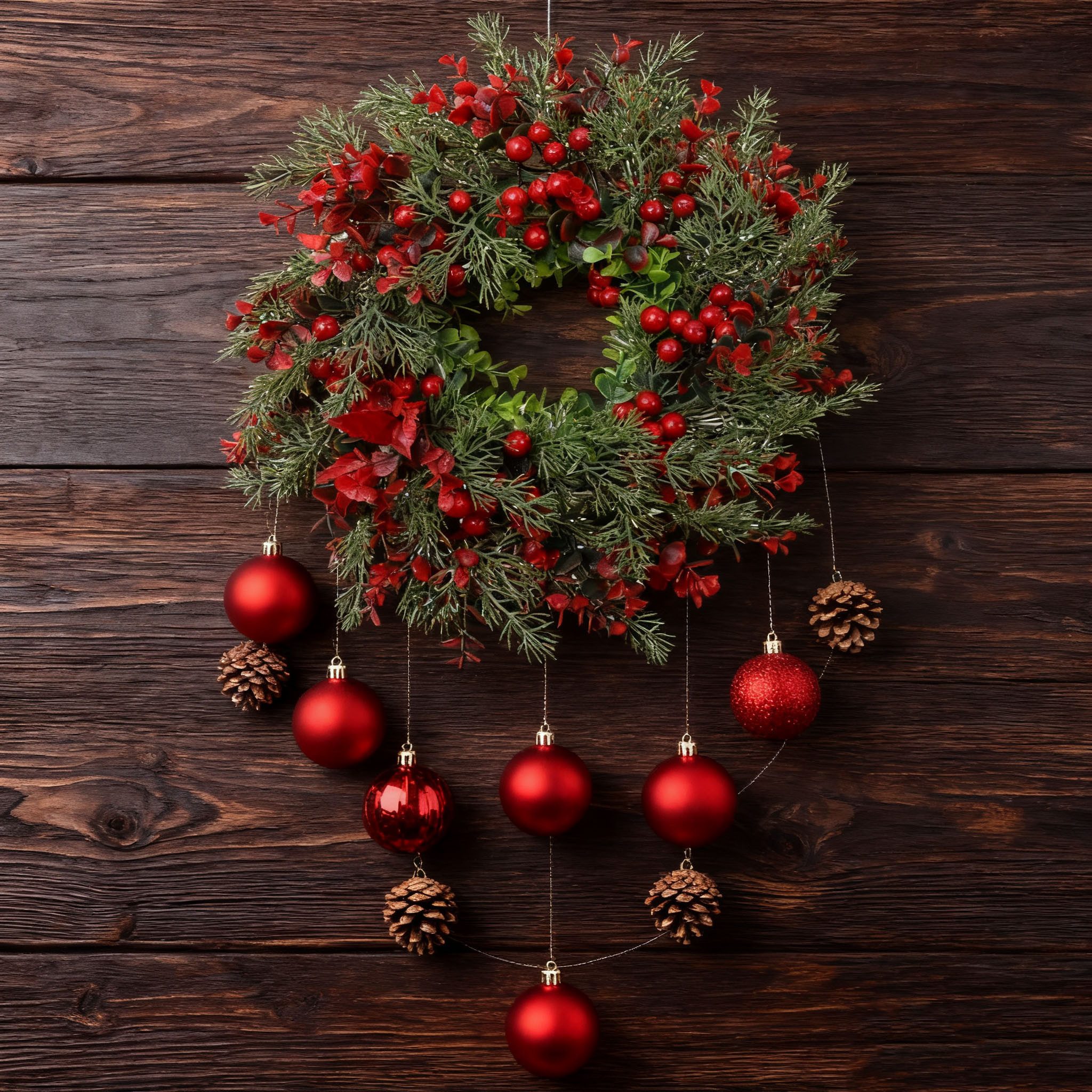 Kunstkranz Dekokranz Weihnachtskranz Kunstkranz Dekorative Blumenkranz, CLTYQ, roten Beeren und Tannennadeln für Haustür, Wand und Kamindekoration – Bild 3 von 5