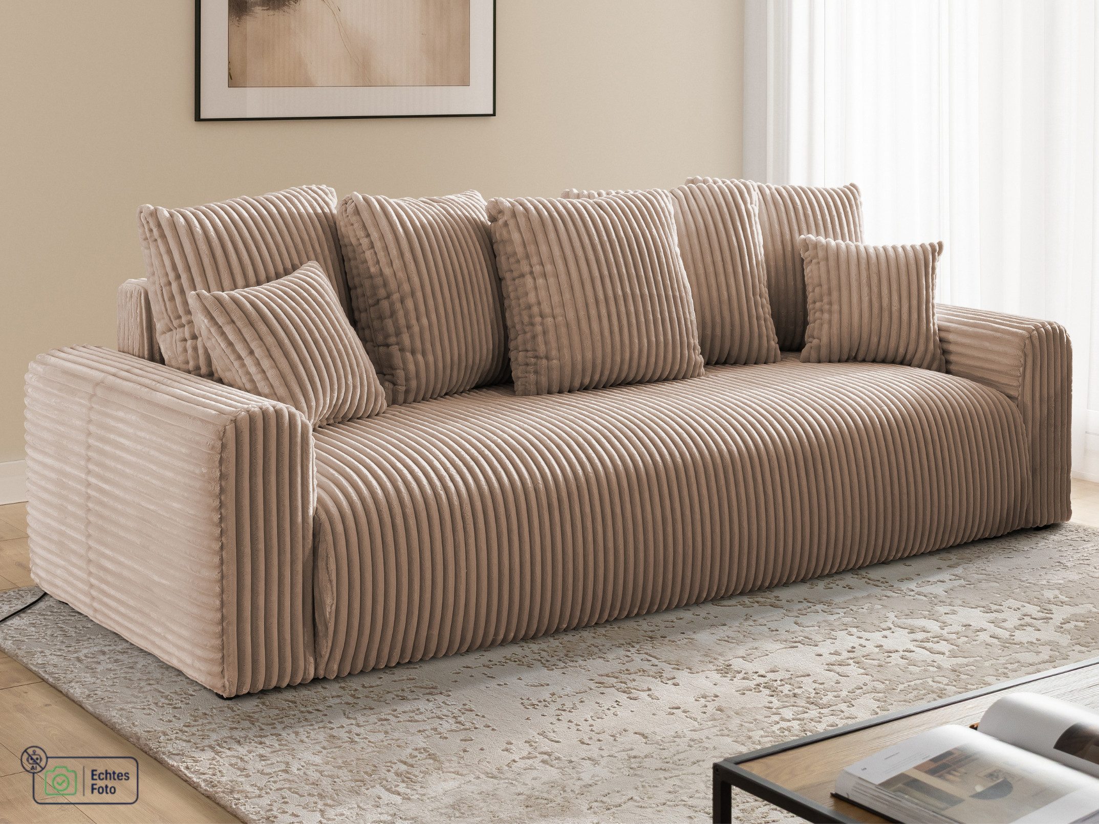 S-Style Möbel Schlafsofa Calma mit Bettkasten im Bumpy-Design, aus Plüschcord mit Wellenfederung und hohem Sitzkomfort