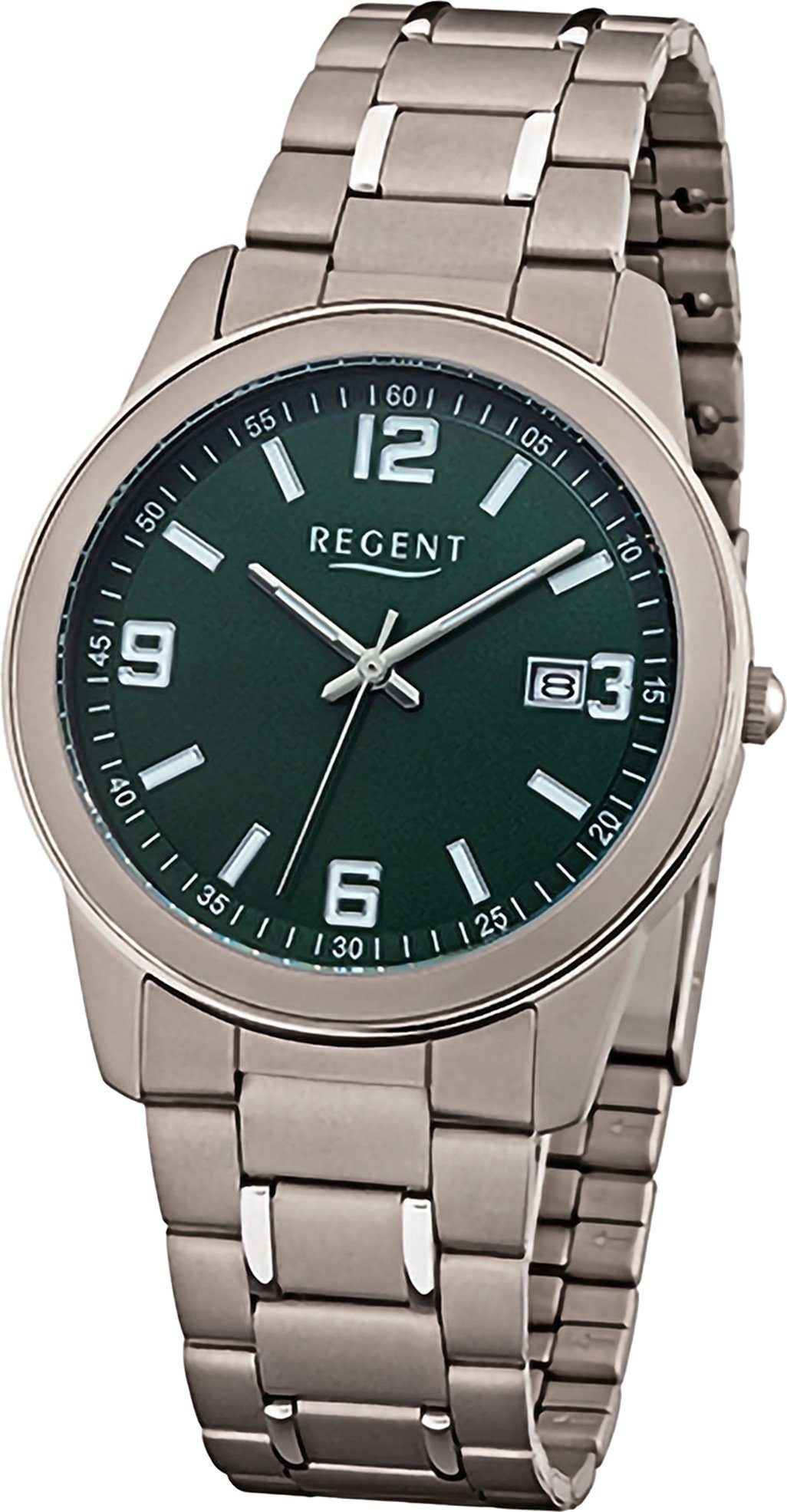 Regent Quarzuhr Regent Herren Armbanduhr Analog, Herrenuhr Metallarmband grau, silber, rundes Gehäuse, groß (ca. 38mm)