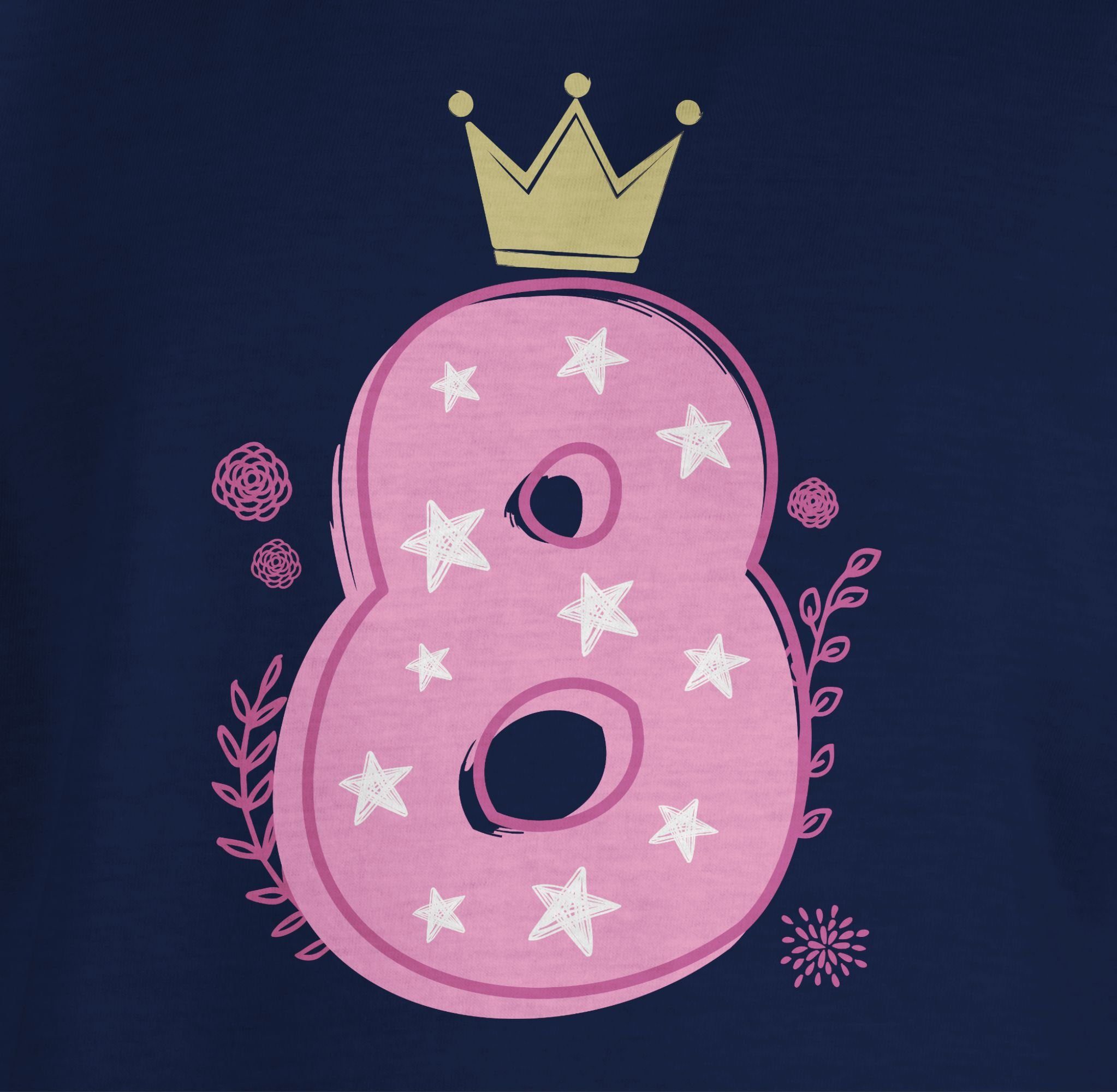 Shirtracer T-Shirt Sterne Mädchen Achter Krone 8. 1 Geburtstag Dunkelblau