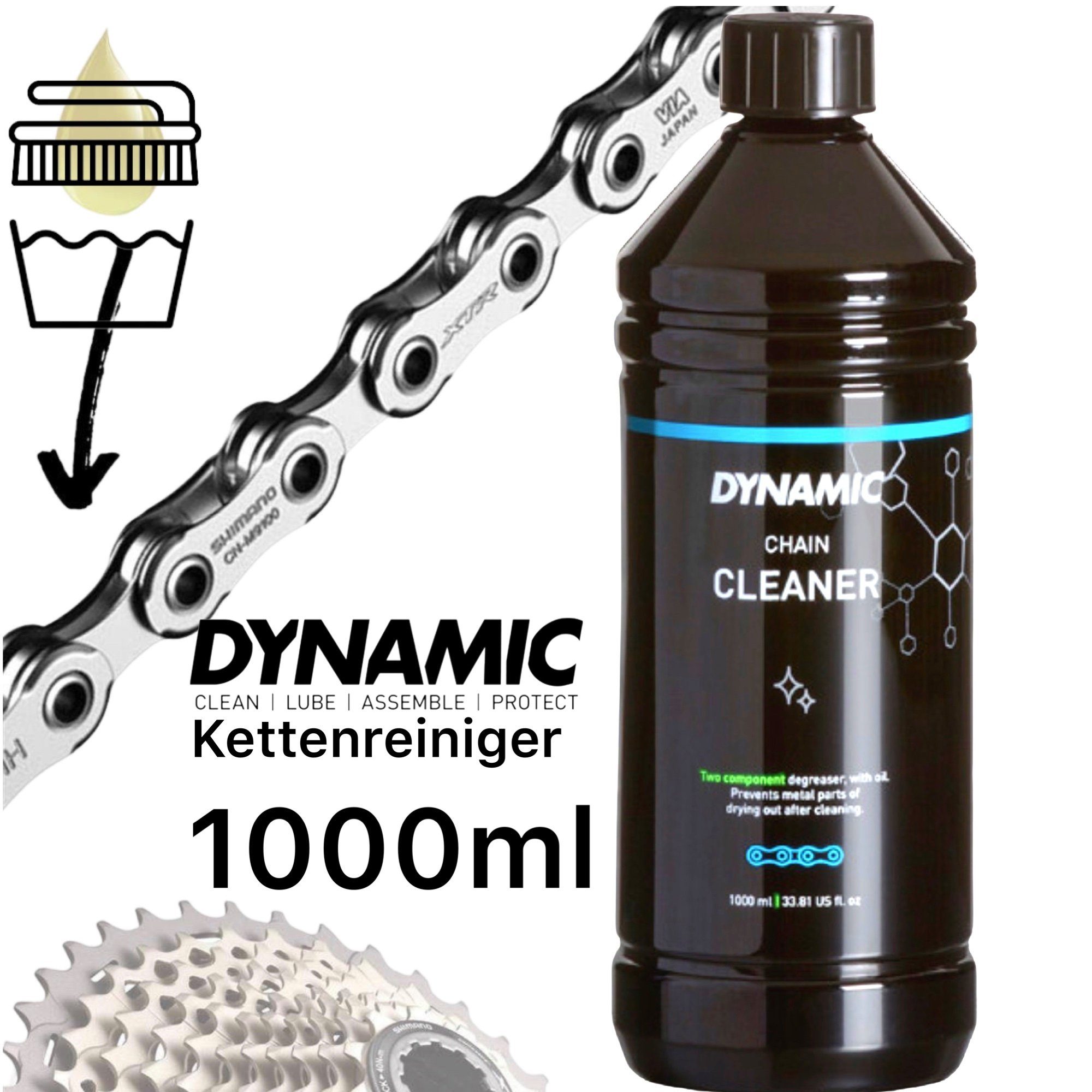 dynamic Fahrrad-Montageständer Dynamic MTB Cleaner 1000ml Ebike Fahrrad Kettenreiniger Flasche Chain